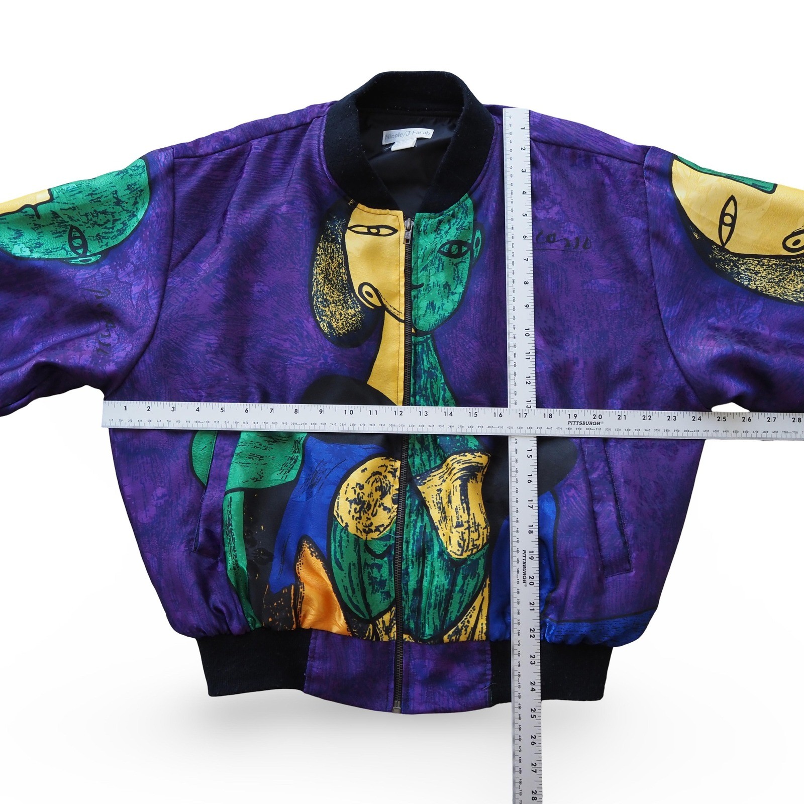 Vintage Nicole J Farah Picasso Face Art Bomber Jacket Women’s L-XL Purple