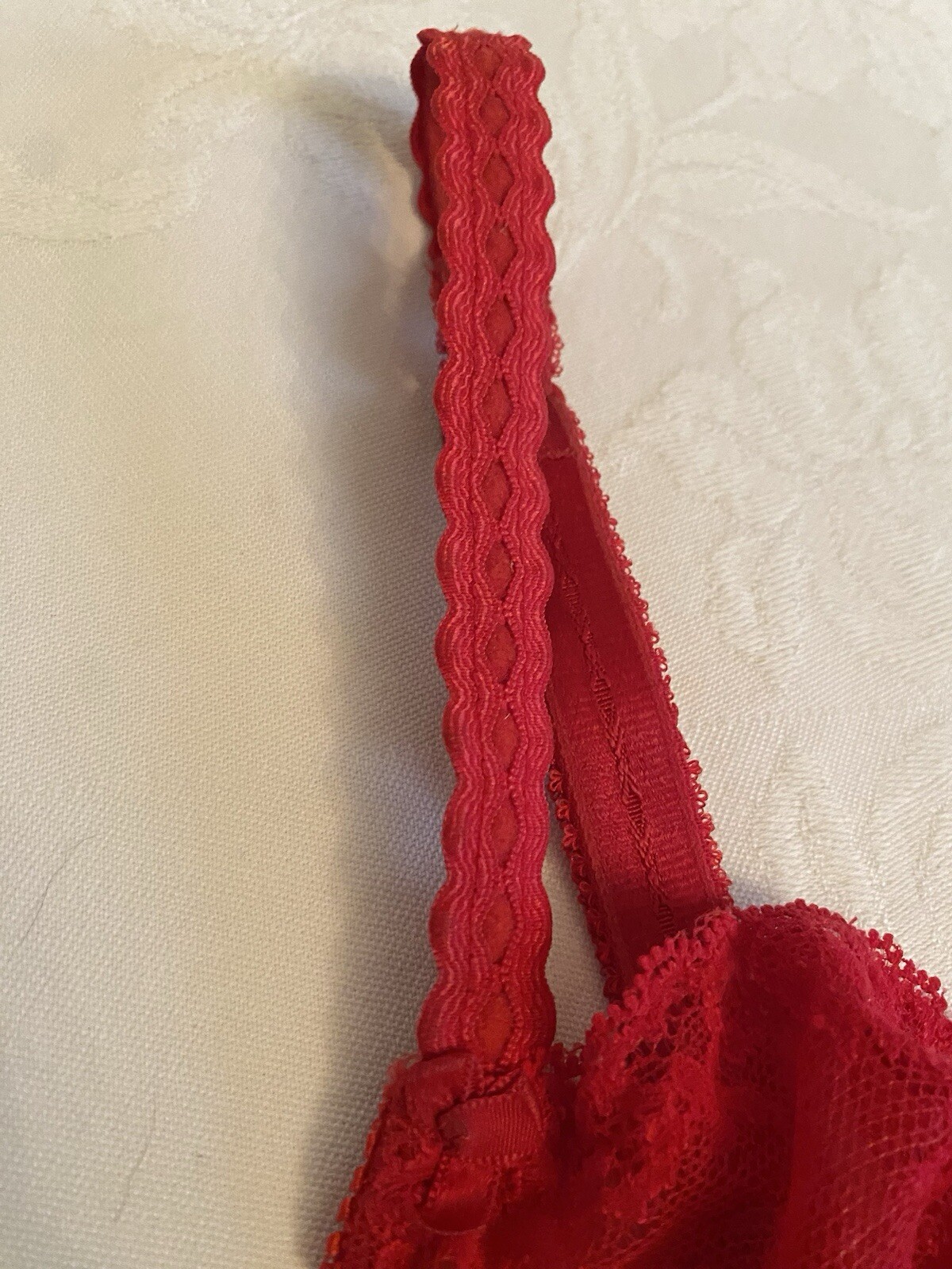 Vintage Red Lace Bra and Panty Hot Pants Shorts Lingerie Pin-Up Sexy 34DD Felina