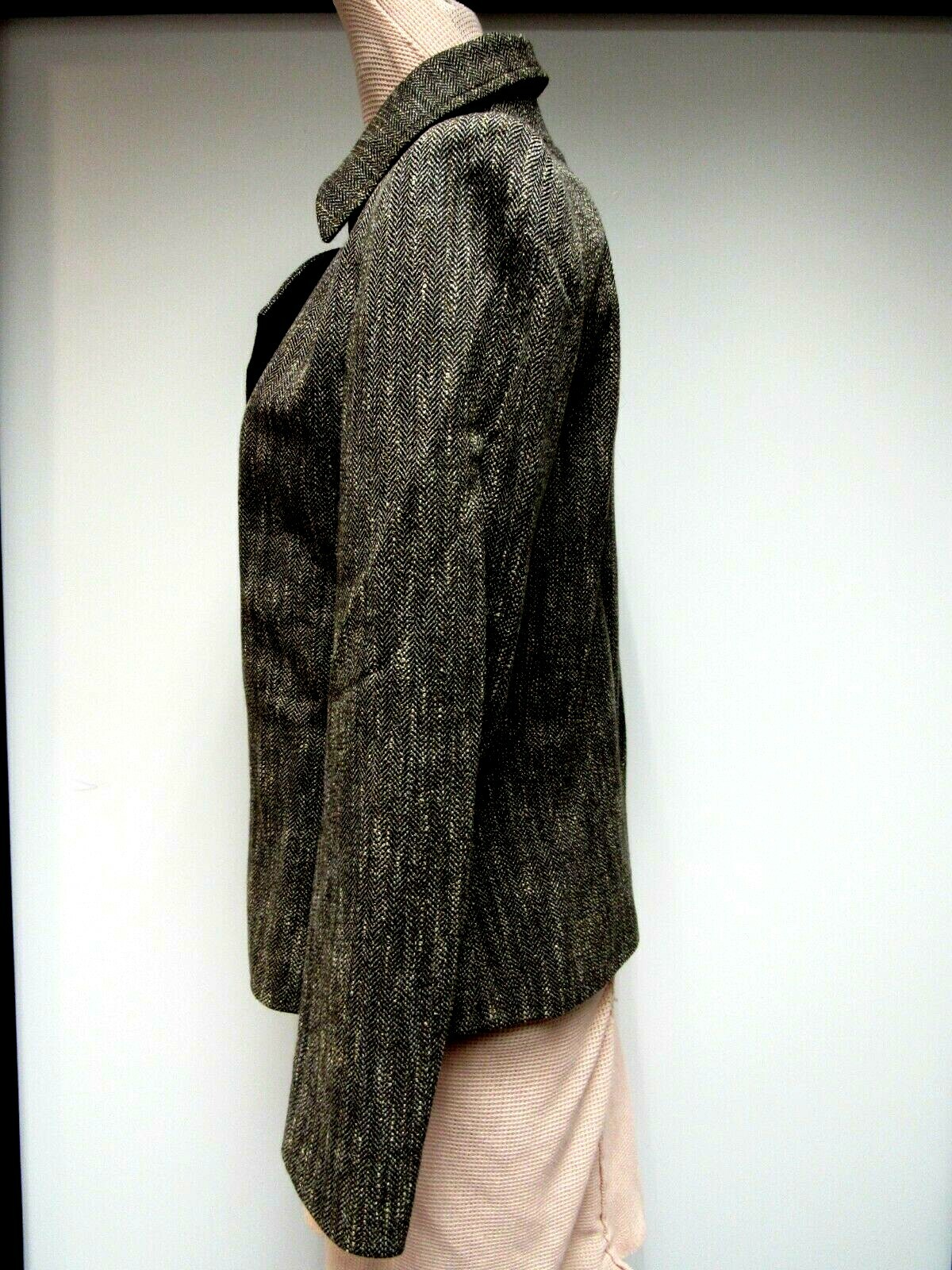 VTG COMPANY ELLEN TRACY Wool Blnd Jacket Biker Style Zipper Harris Tweed Gray 6
