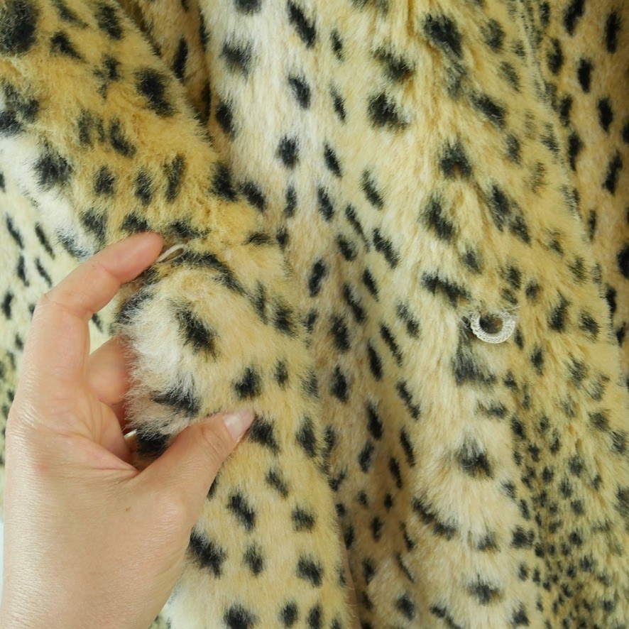 Vintage 90s Faux Fur Swing Coat Animal Print Hollywood Glam Luxury L XL Cheetah