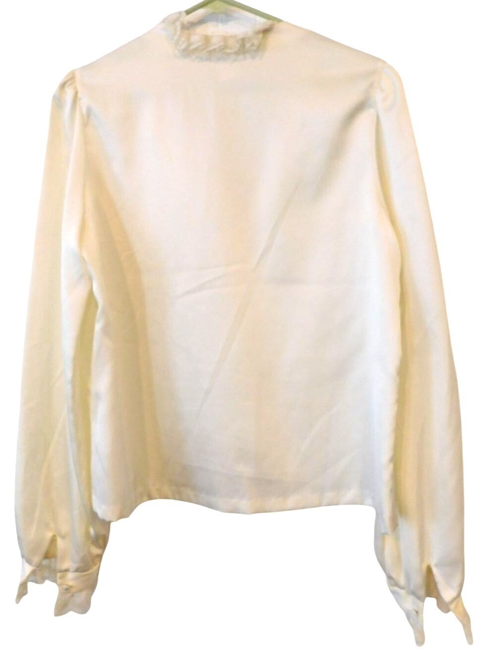 Alice Stuart 14 Off-White Satin Lace Ruffle Edwardian Style Poet 1980s Blouse