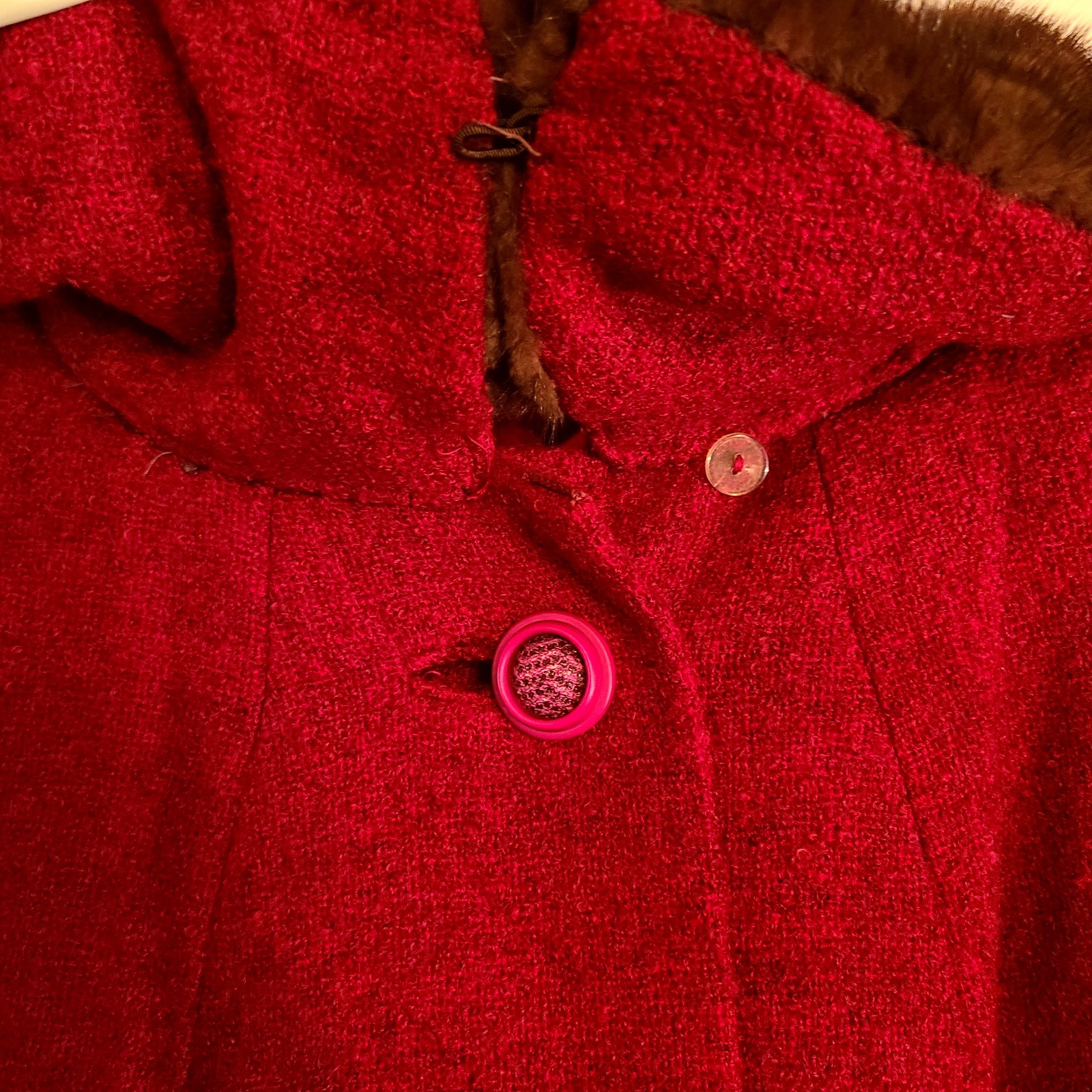 Vintage 50s Shagmoor Red/Burgundy Long Mink Fur Collar Coat Dress Jacket Women
