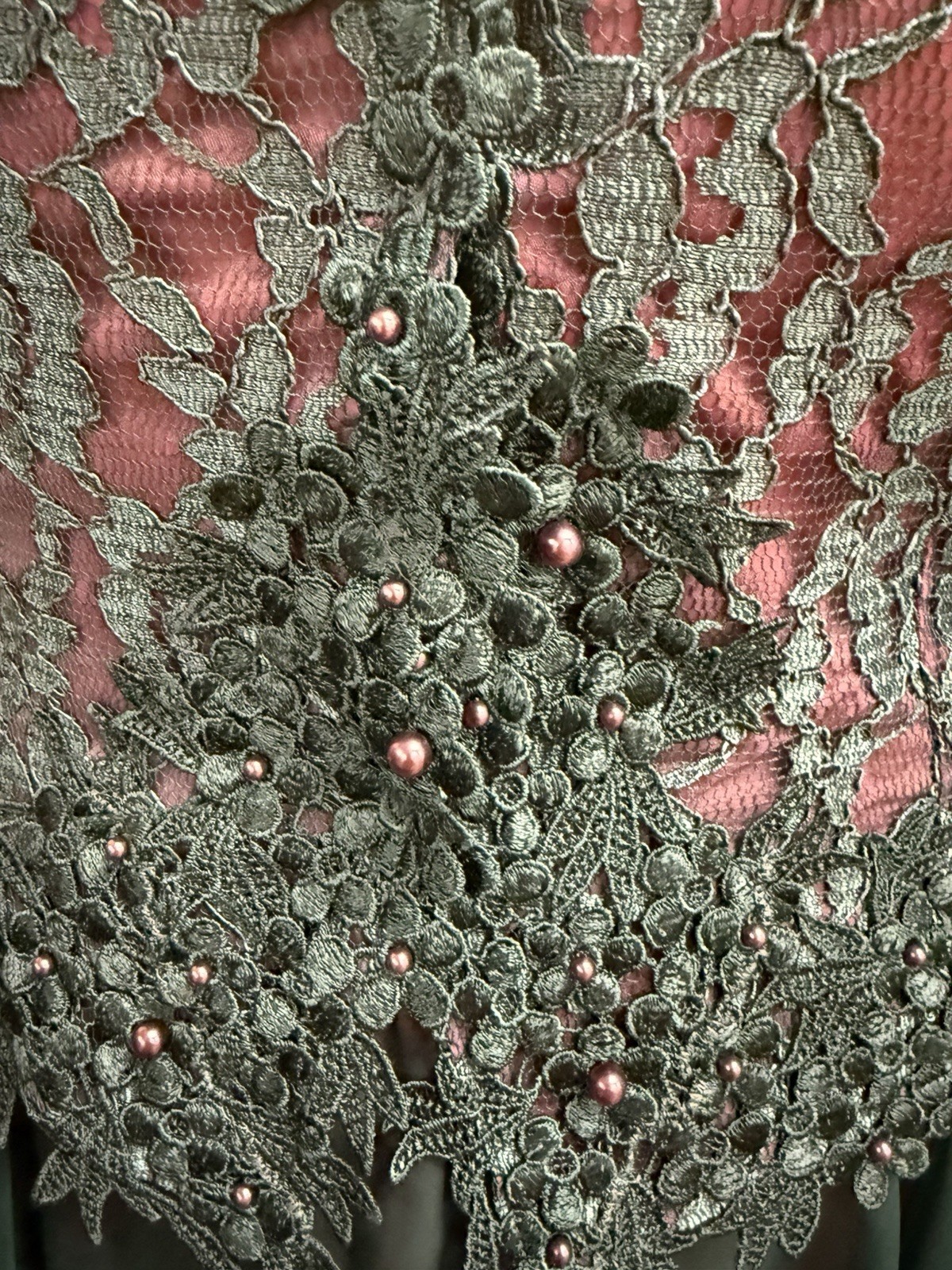 Vintage 80s Cachet by Bari Protas Green Lace Victorian Style Skirt & Top Set L