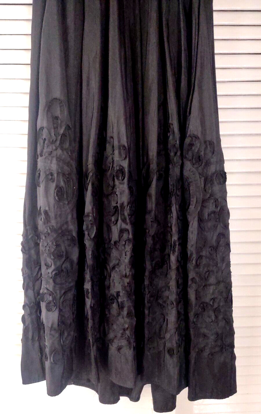 VTG Patra 14P Black Taffeta Skirt Jersey Top A-Line Long 55″ Dress Removable Pin