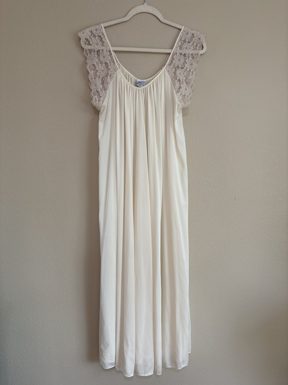 VTG Jill Andrea of New York Nightgown M Beige Nylon USA Lingerie Sheer Demure