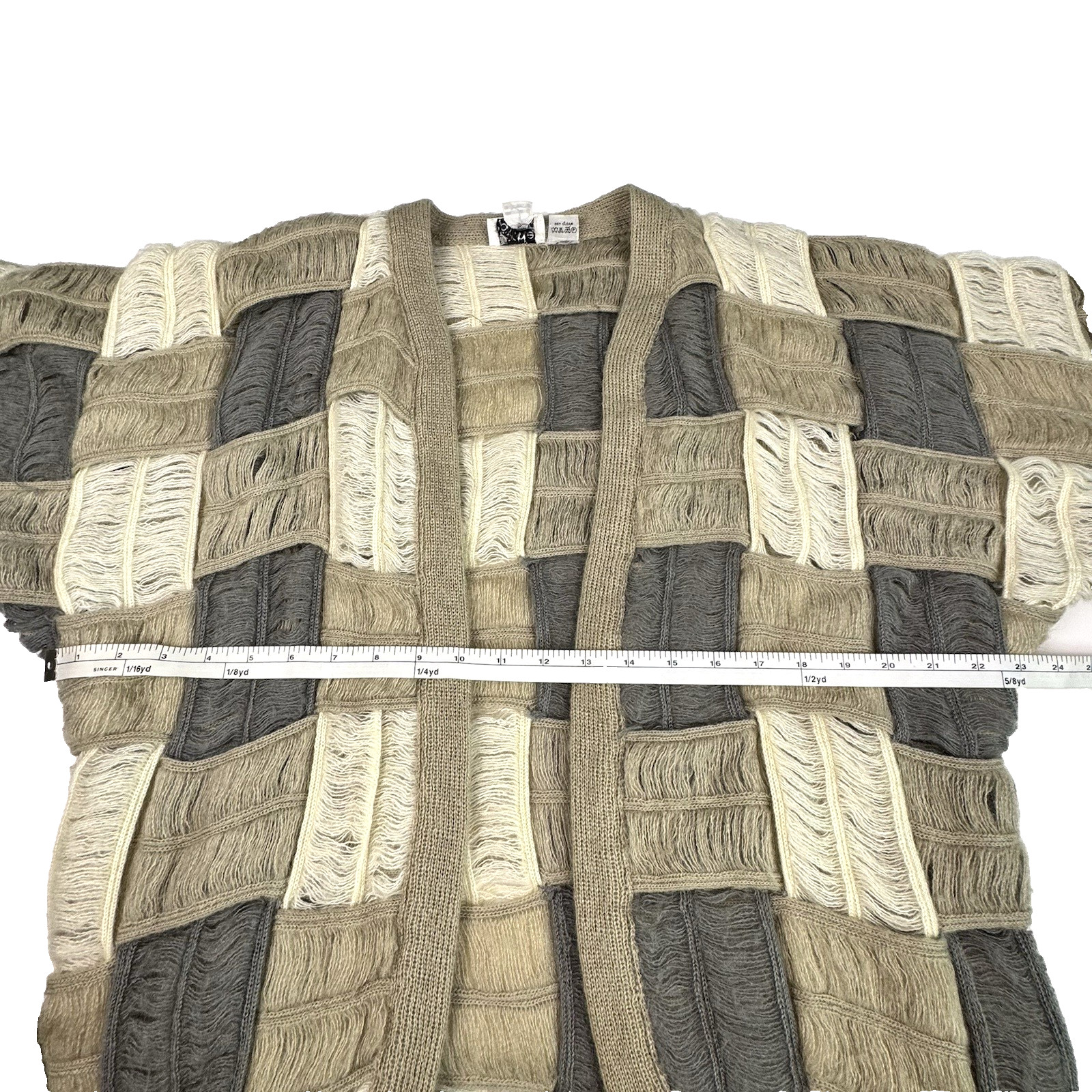 Textured Cardigan Sweater Mohair Patchwork Neutrals Vtg 80s Women Sz M Quiet Lux