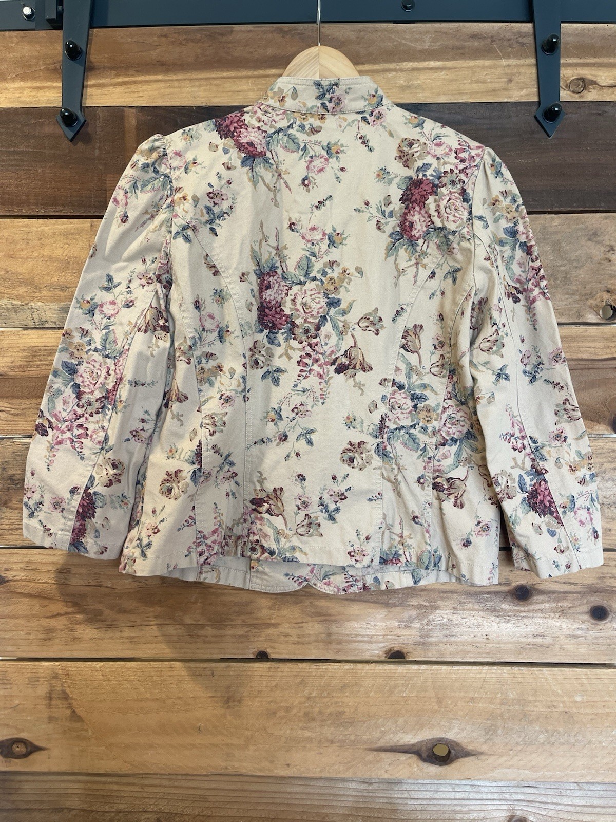 Vtg Chaps Ralph Lauren Cottage Rose Beige Denim Jacket Shirt Large Boho Classic