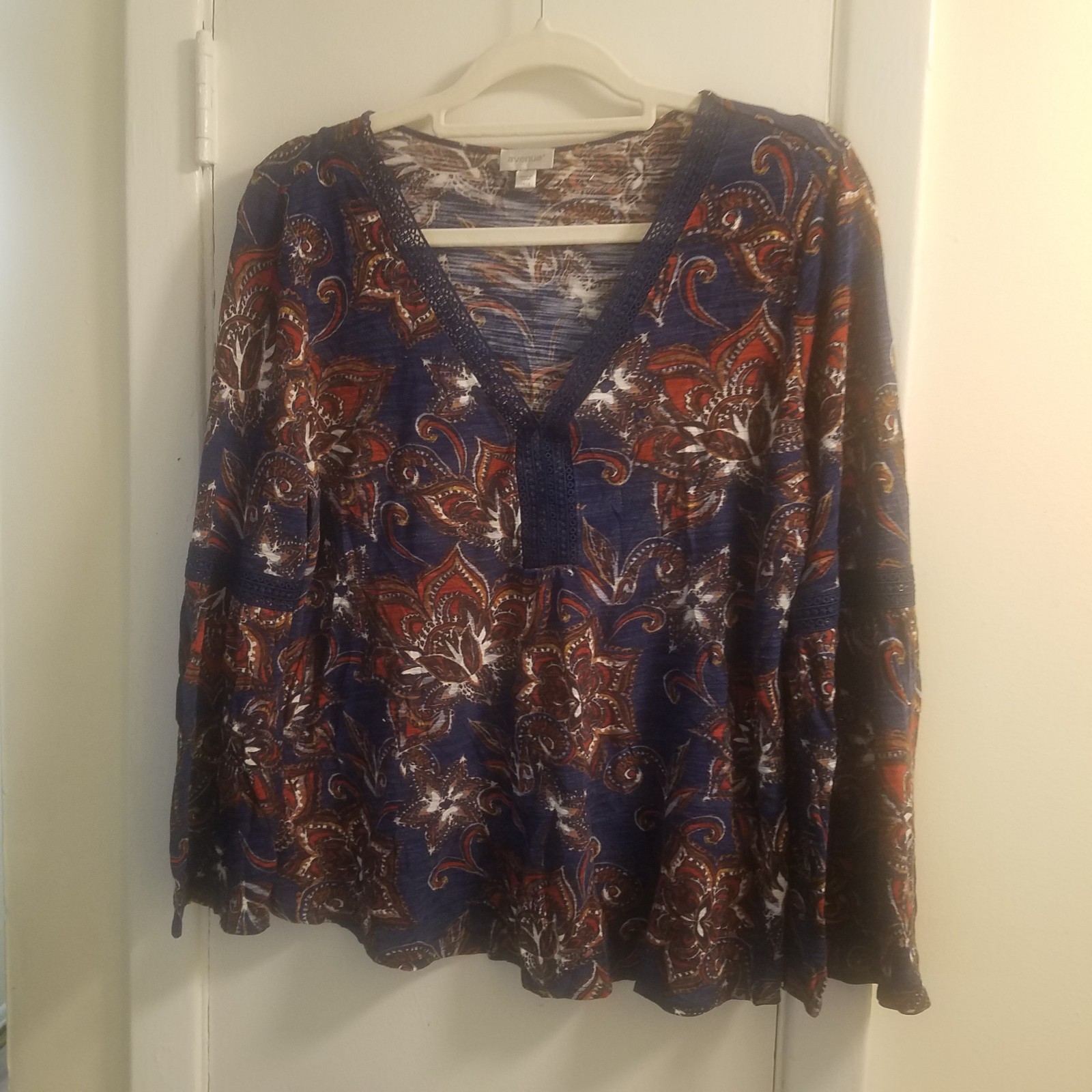 Boho Floral V-Neck Blouse in Navy, Rust & Cream