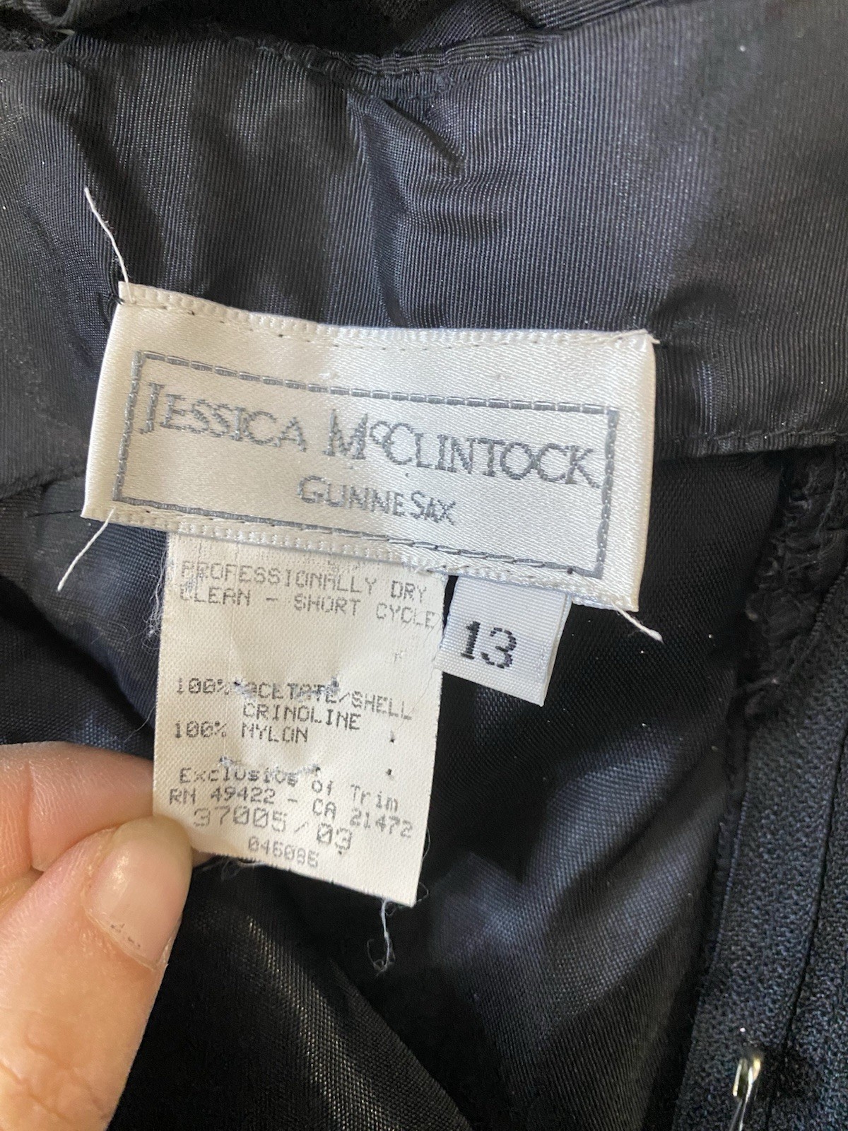 VTG 80 Jessica McClintock Gunne Sax Black Sequin Party Dress 13 Bow Off Shoulder