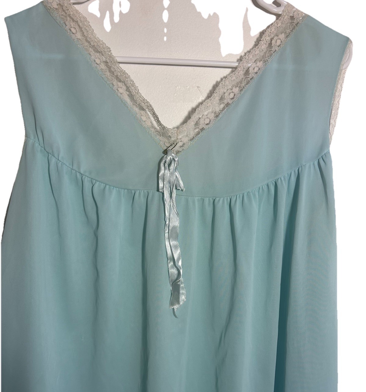 Vtg Baby Blue Lane Bryant Mid Length Peignoir Nightgown Robe Set Nylon 46/48