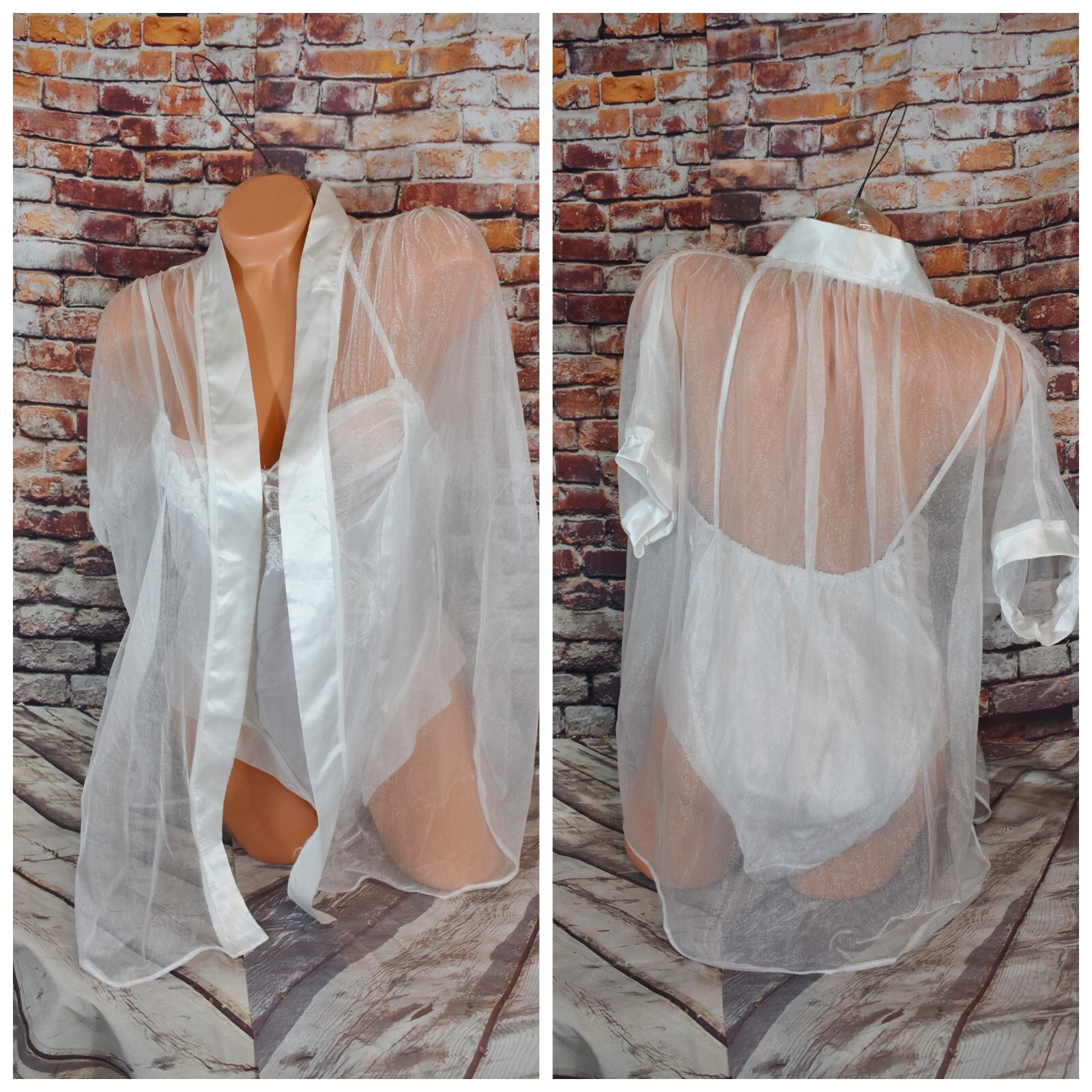 APPEL Medium 2 Pc Silky Bodysuit With White Sheer Robe Chantilly Lace Bride