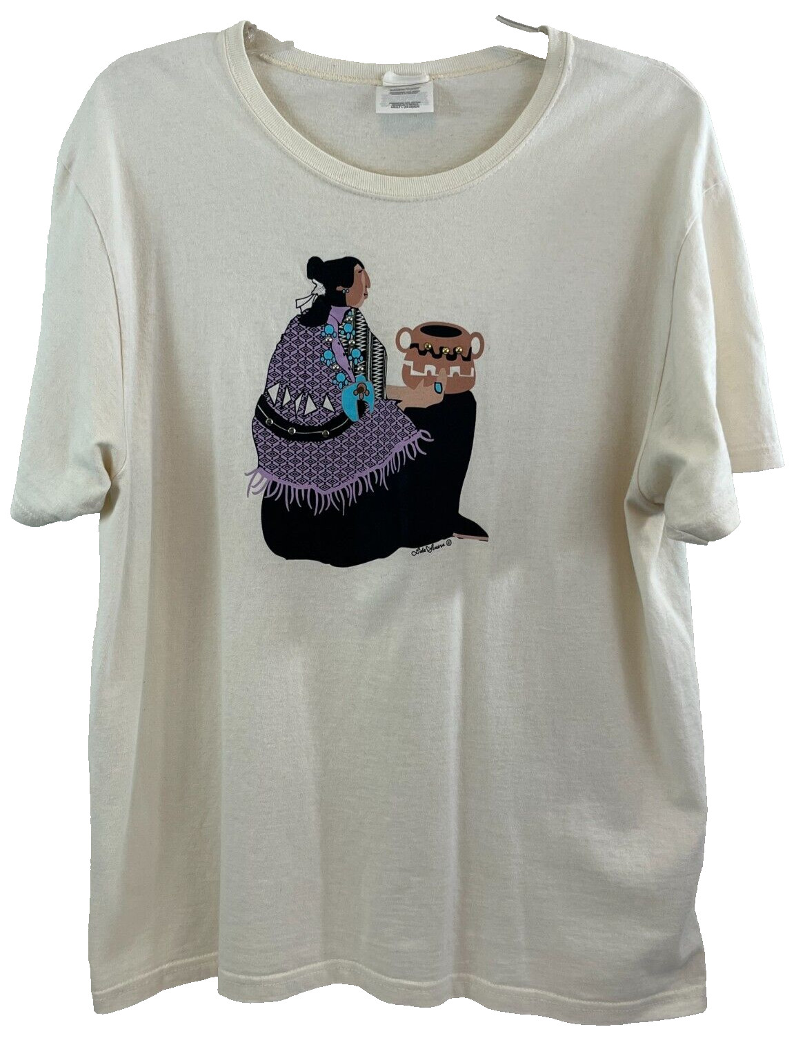 Lida Souers T-Shirt Adult L Southwestern Art to Wear Vintage Ivory 100% Cotton