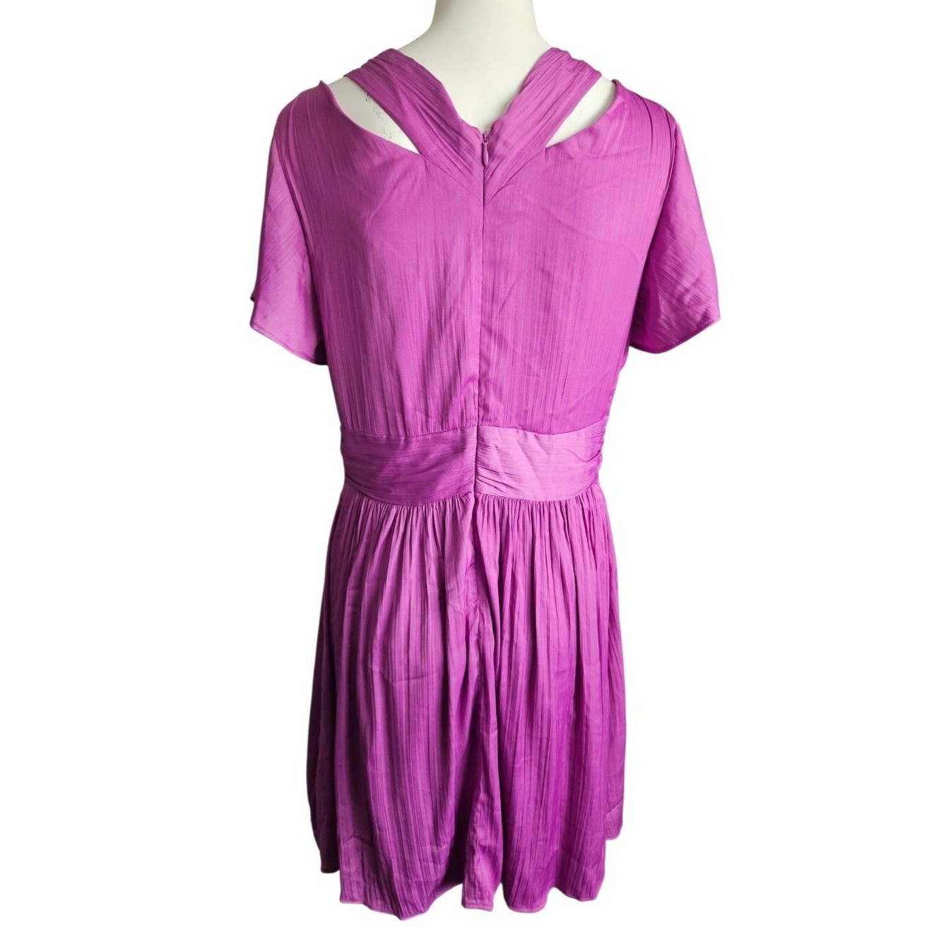 By Anthropologie Pleated V-Neck Vibrant Mini Dress Sz 8 Purple Date Night Flowy