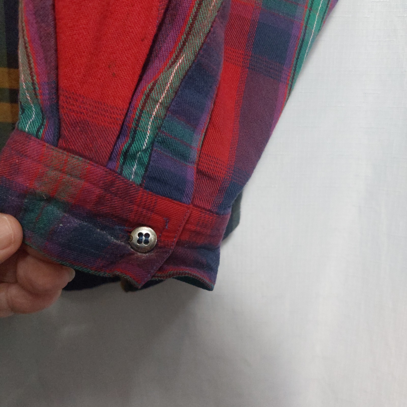 QPS Missy XL Western Mixed Plaid Floral Embroidery Button Down Flannel Pocket