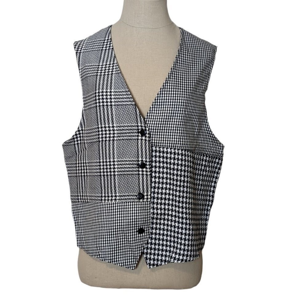 Y2K 90’s Houndstooth Vest Checkered Friends Rachel Green Button Ska Vintage