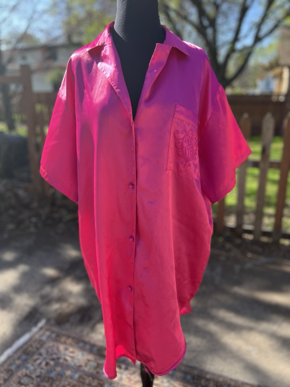 Vtg Hot Pink Sleep Solutions Nightgown Sleepshirt Silky Satin Medium