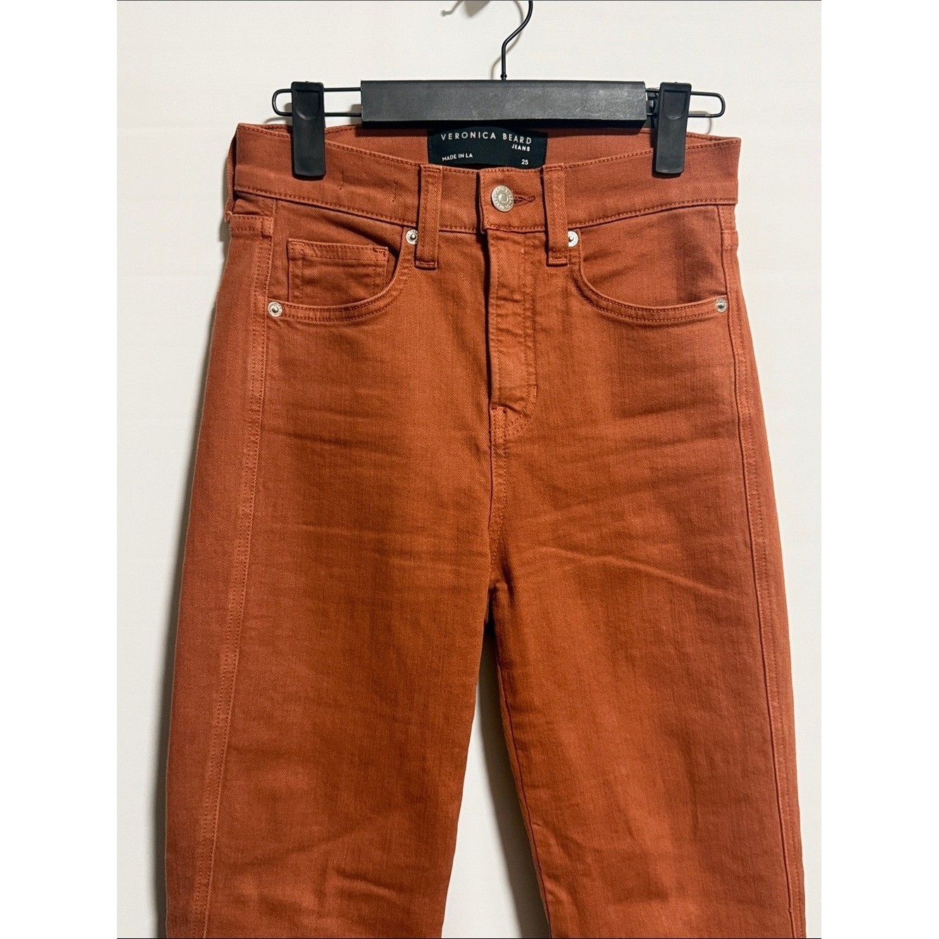 Veronica Beard Carson Ankle Flare High Rise Jeans Burnt Orange Rust Size 25