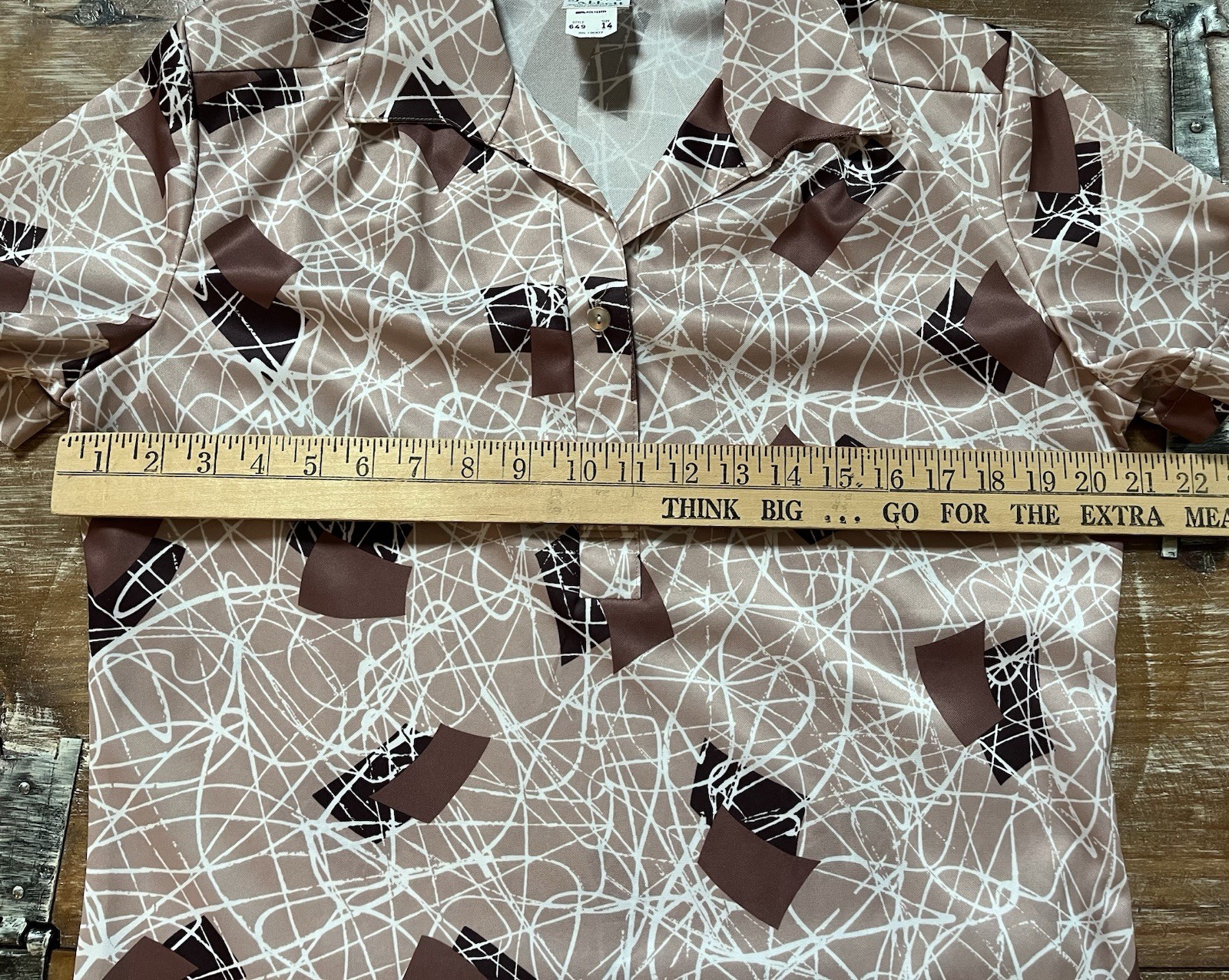 VTG John Abbott 60-70s Blouse Short Sleeve-Button Shirt RETRO-Abstract-14 L-XL