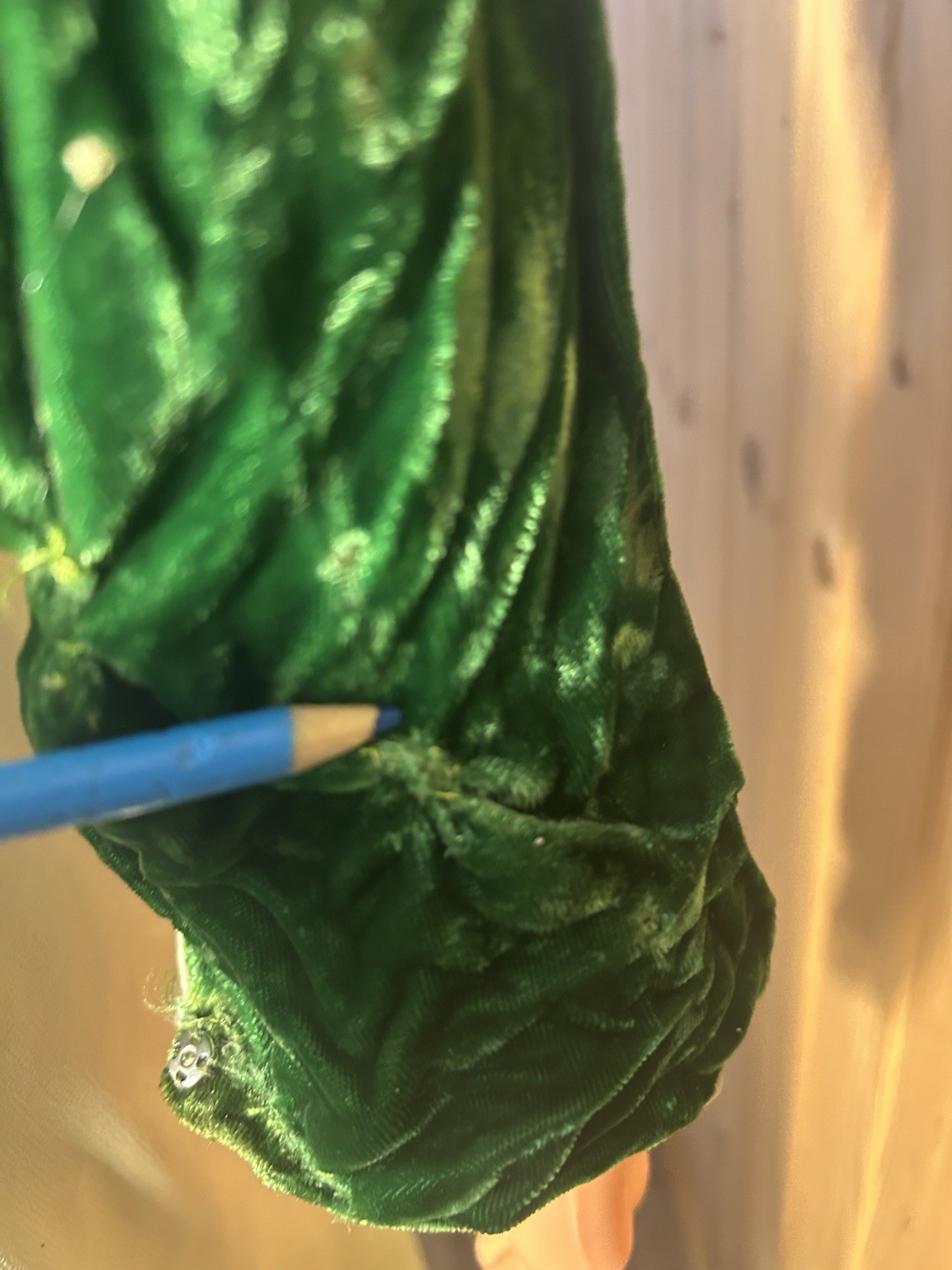 Vintage 1960s Empire Waist Crushed Velvet Maxi Dress Gown Emerald Green M-L 30w
