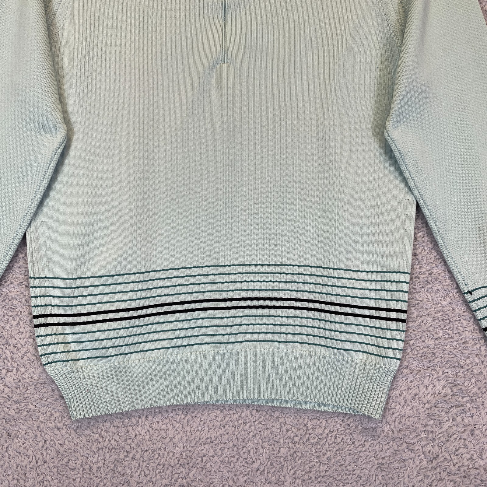 Vintage 1970s Givenchy Sport Designer Aqua Striped Sweater Top Size 36 Talon Zip