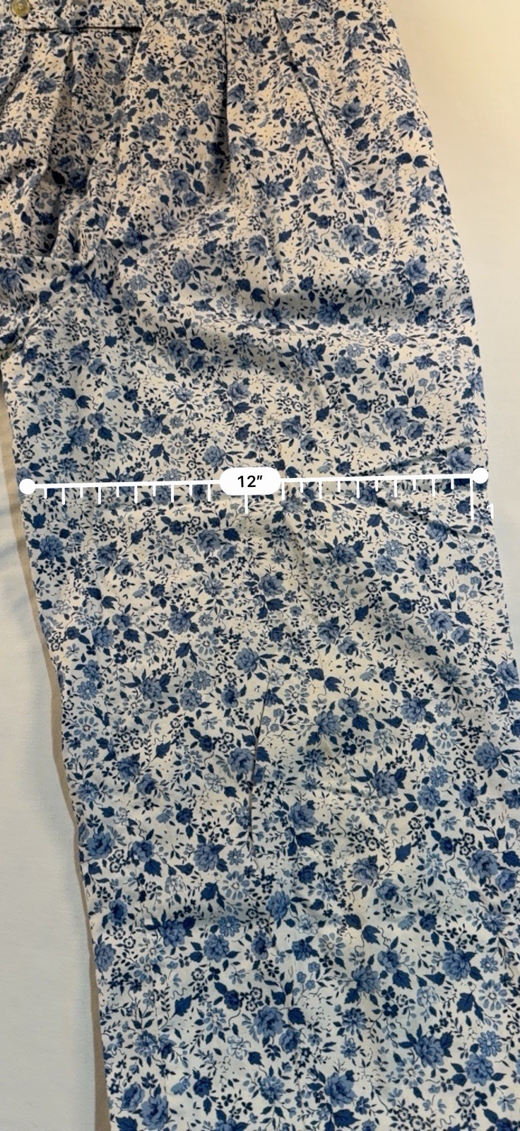 Vintage Neilsons Blue White Floral Pleated Cotton Pants Trousers Size 12 USA