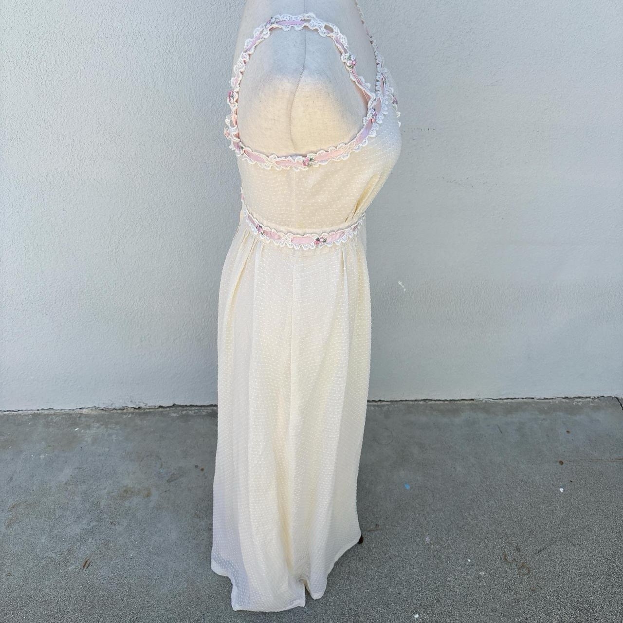 Vintage Handmade Dotted Swiss Dress With Embroidered Pink Rose Lace Trim