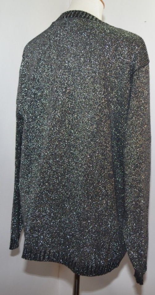 VTG Bedford Fair Black Silver Glittery open Front Cardigan Womens XL USA Made