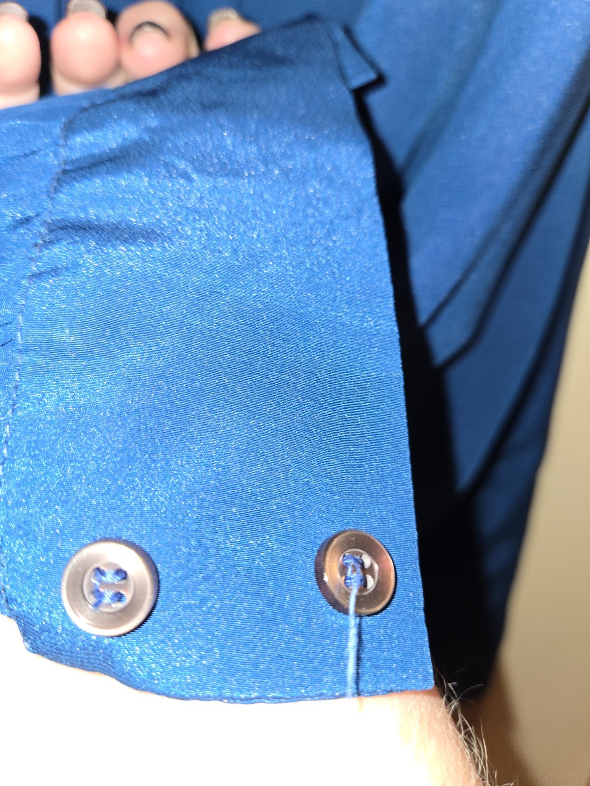 Howard Wolf Blouse Vintage Peacock Blue, Buttons Back, High Neck Double Collar