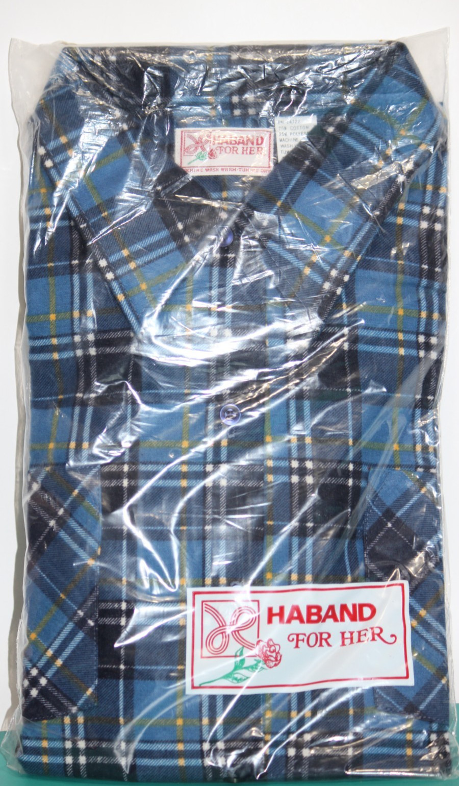 NIP Vintage 70’s 80’s Haband For Her Blue / Yellow Plaid Shirt LARGE Jamaica