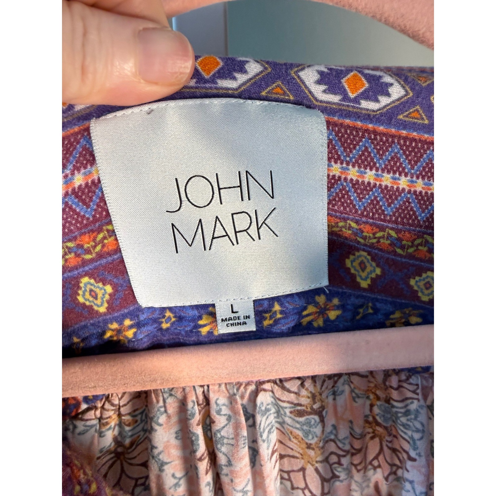 John Mark Boho Floral Mixed Print Tunic Blouse L Artsy Cottagecore