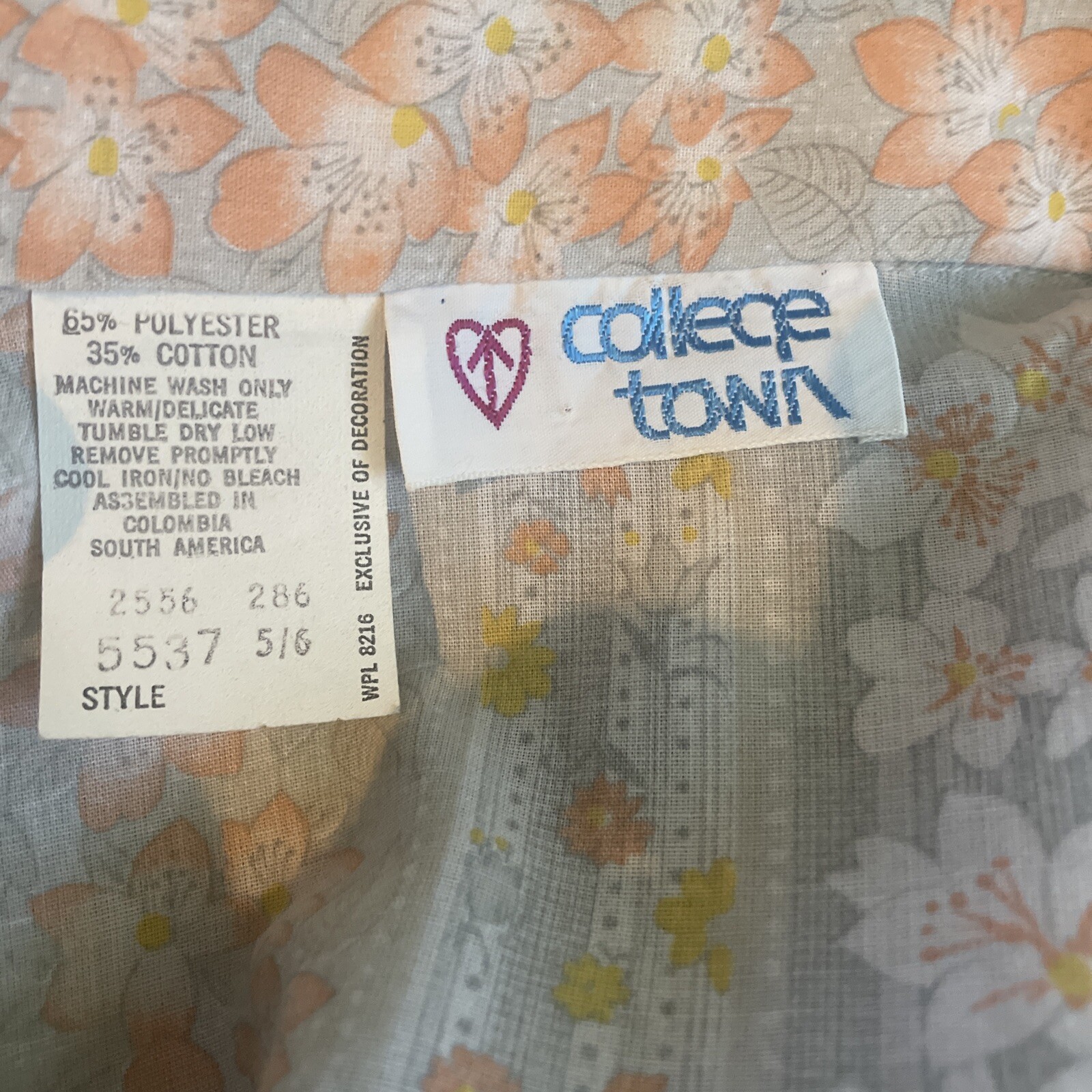 Vintage College Town Small Floral Stripe Button Down High Collared Blouse Top