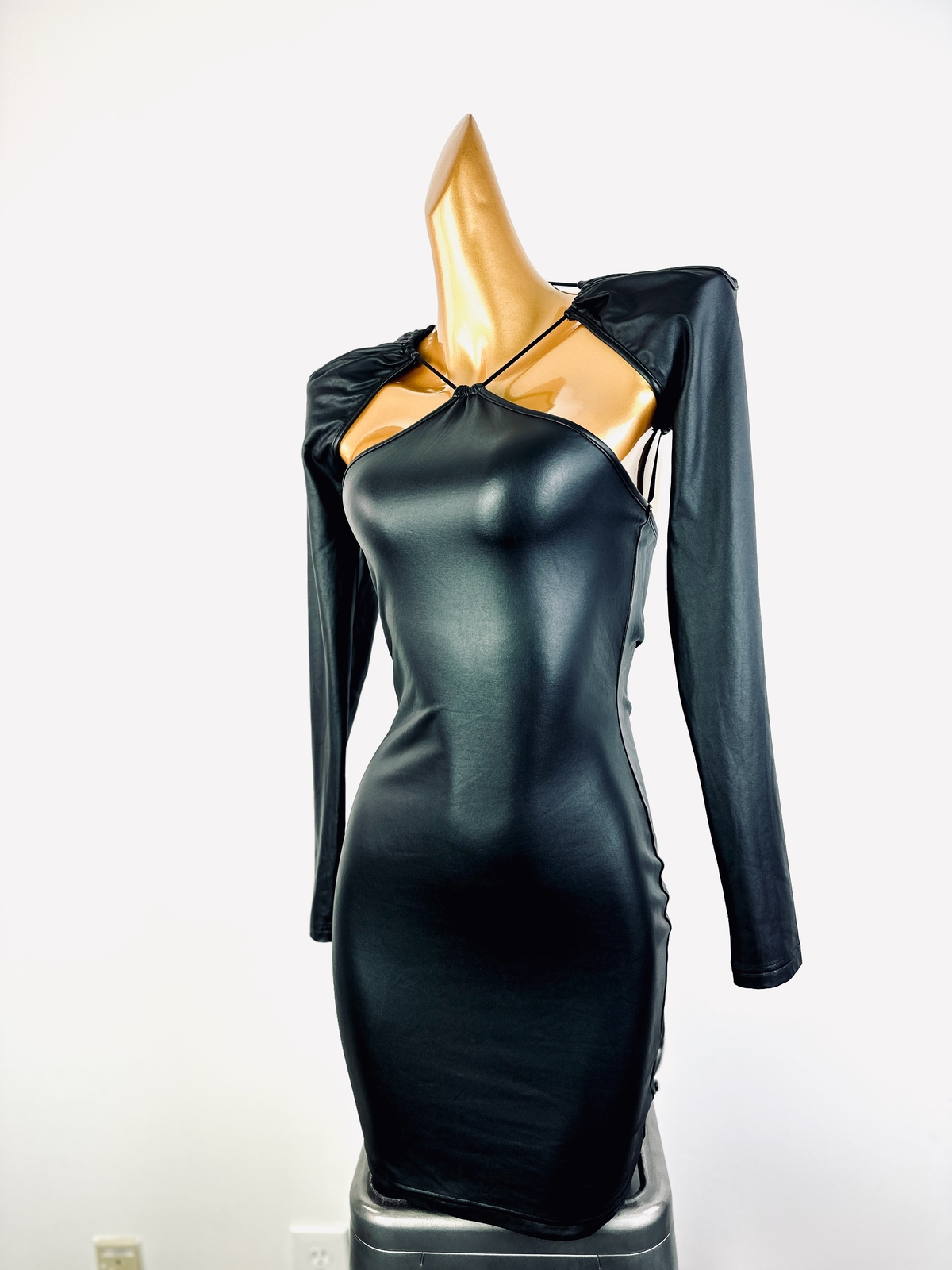 Vintage VTG 90s y2k goth shiny pleather mini dress
