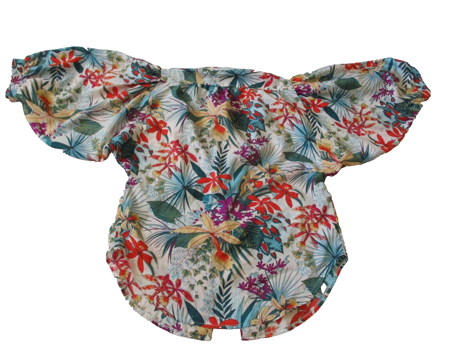 Edith Flagg Top vintage 70s CA USA Designer Orchid Blouse Floral Puff 1/2 sleeve
