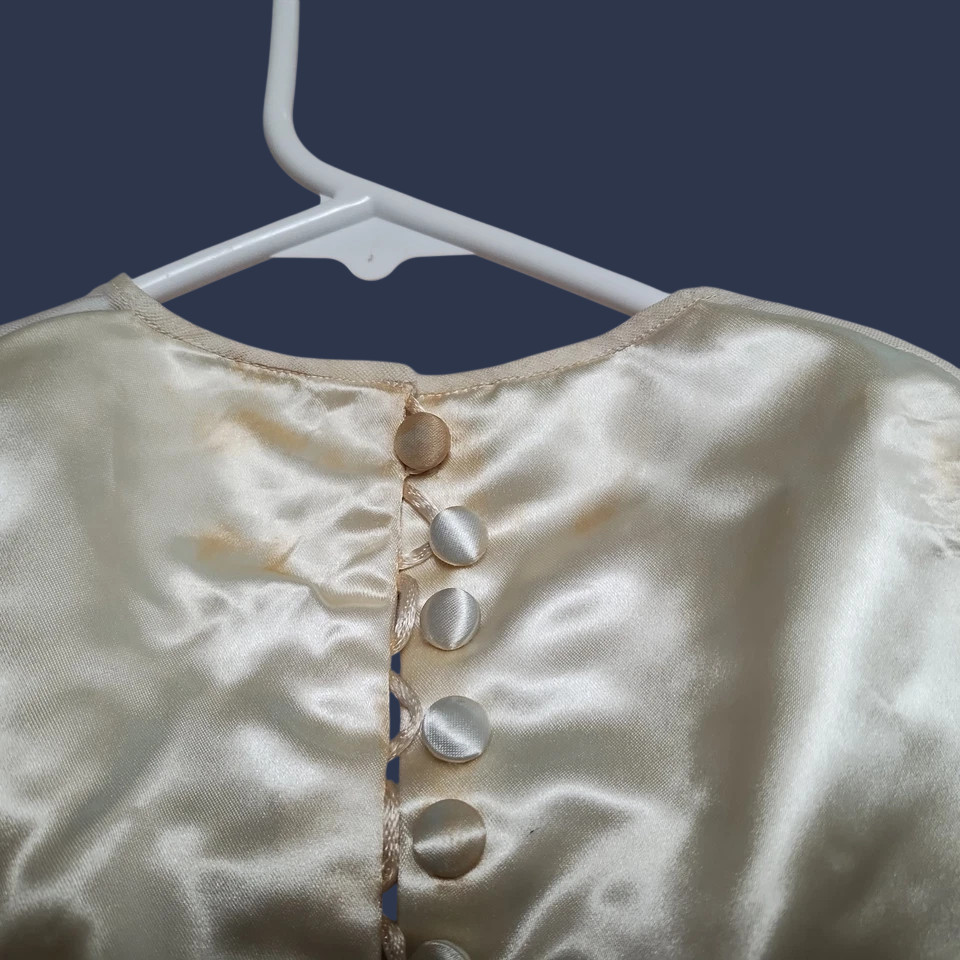 ✅Antique All Silk/Satin Handmade Beaded Lace Wedding Dress Fitted Bodice Flowers