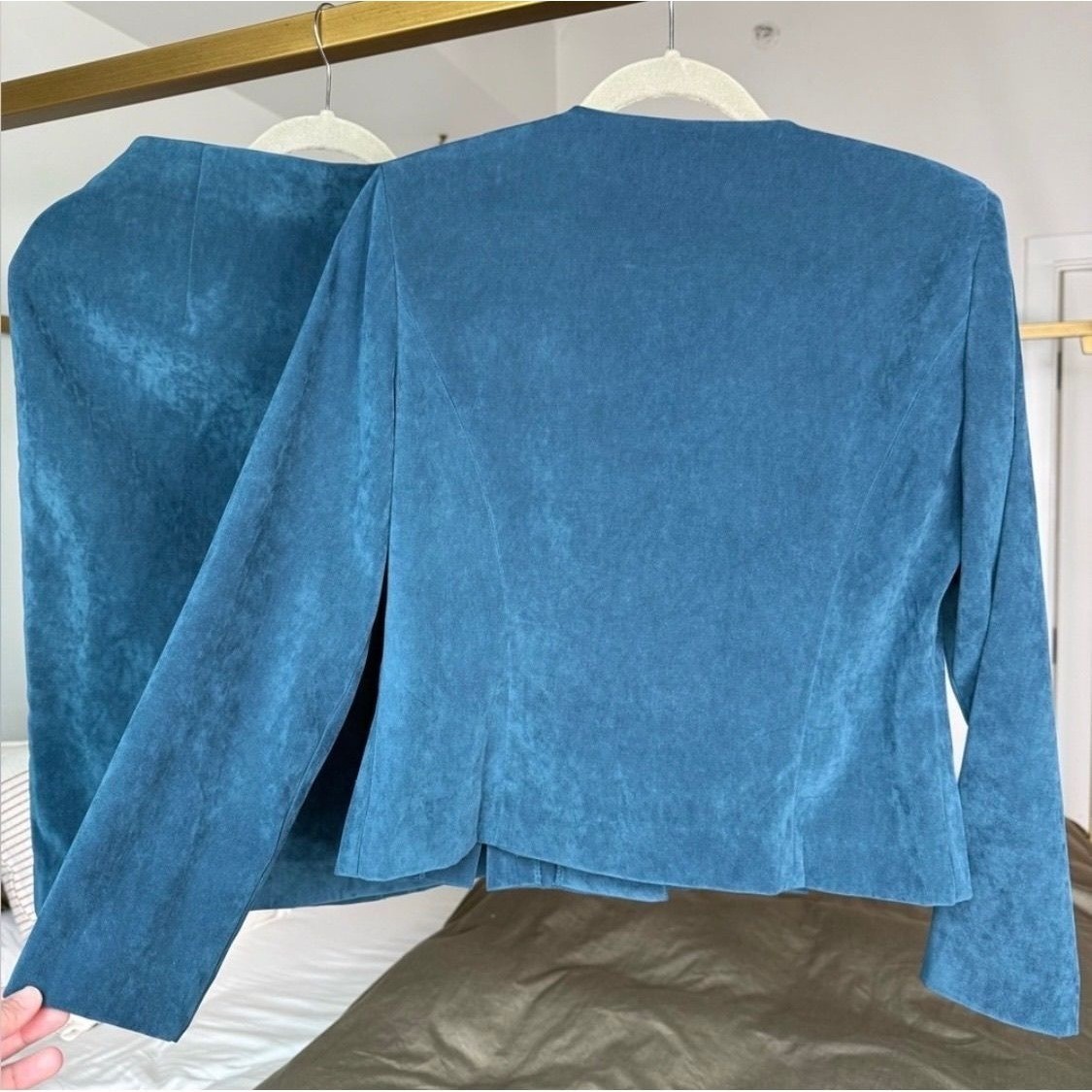 Leslie Fay Blazer & Pencil Skirt Set Women’s 6P Teal Blue Vtg 90s Y2K Mob Wife