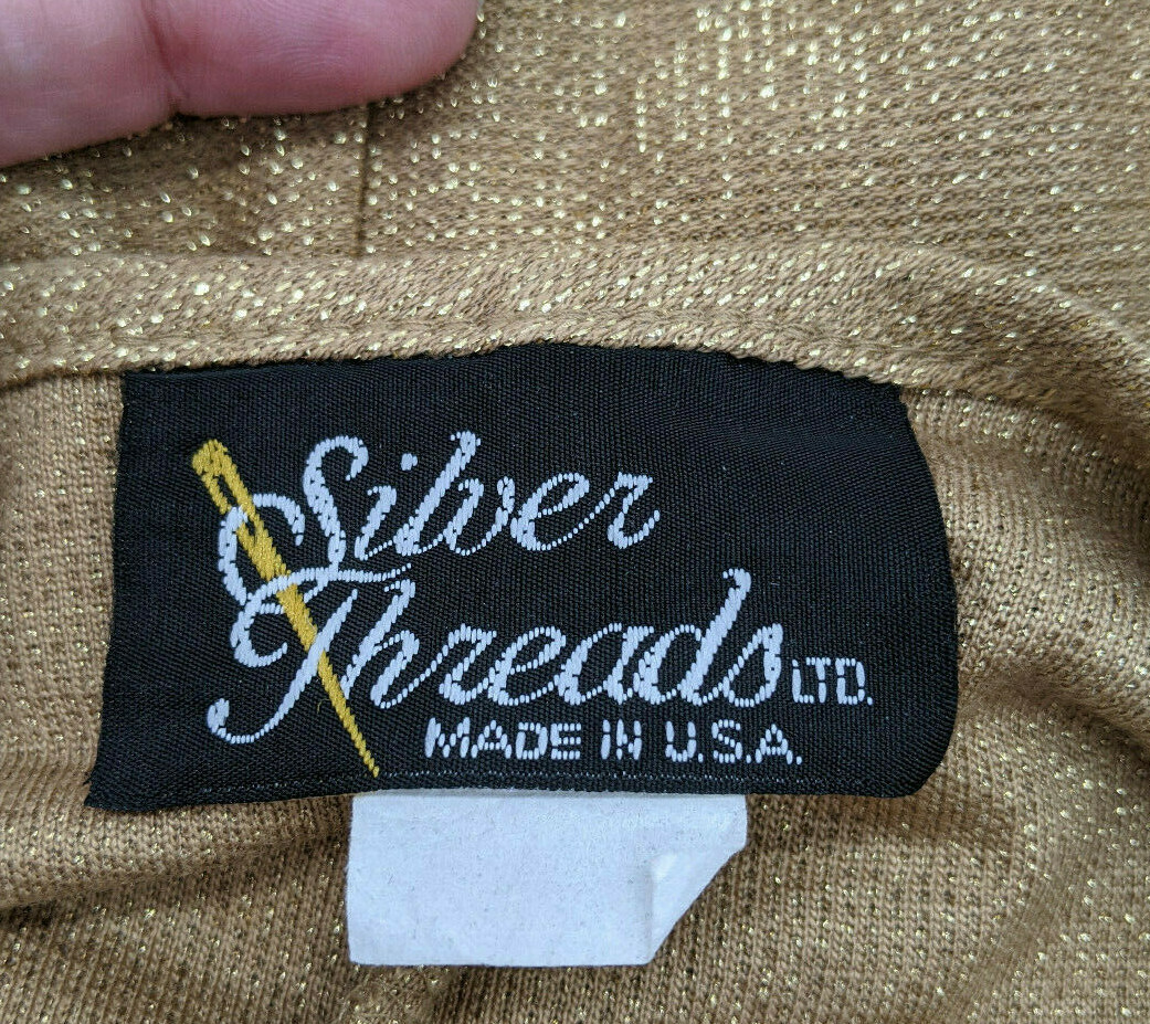 VTG Silver Threads LTD Gold Sparkle Dressy Cap Sleeve Shirt Blouse Sz Medium EUC