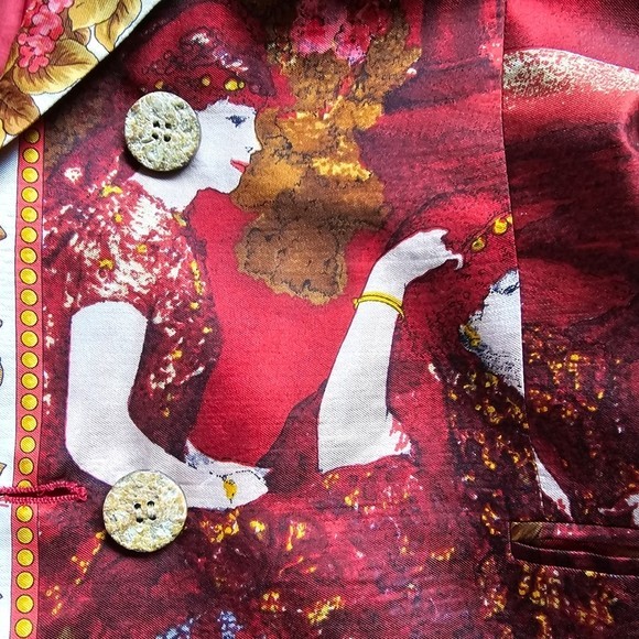 Vintage Gianni Versace for Genny 100% Silk Red Baroque Blazer Jacket