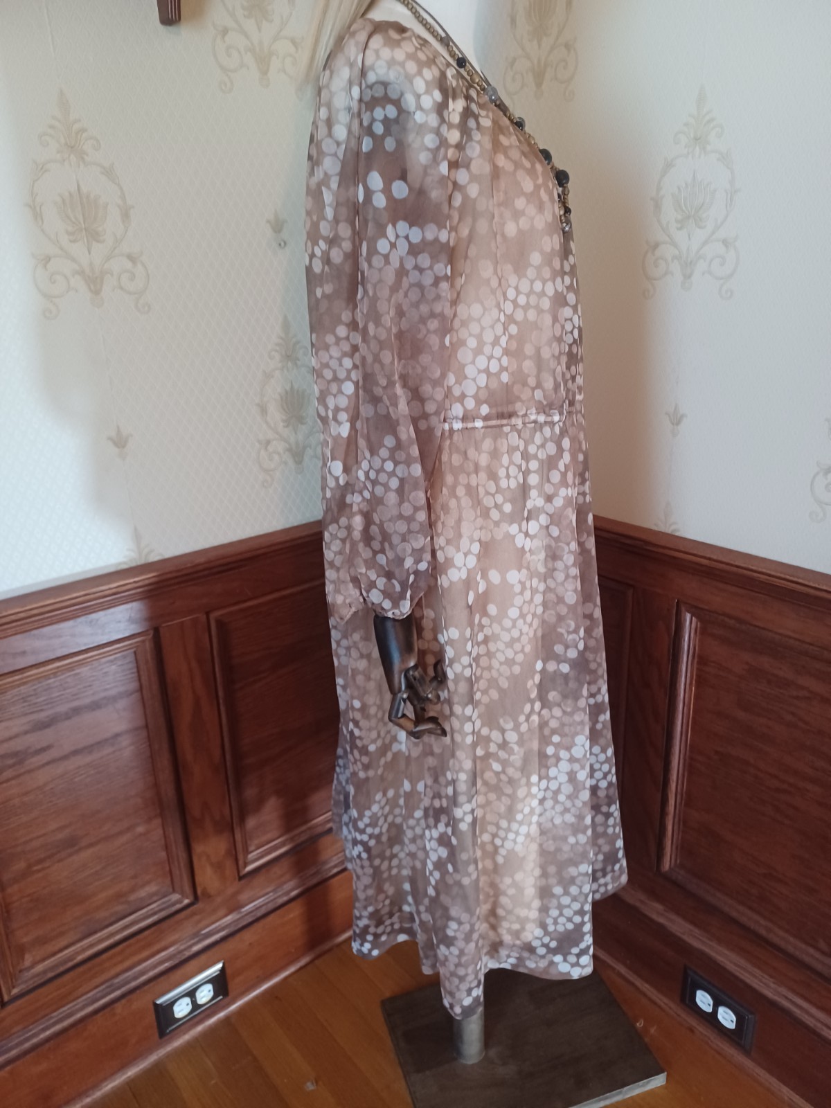 Vintage 1970s Solo San Francisco Brown and White Boho/Ethereal Midi Dress