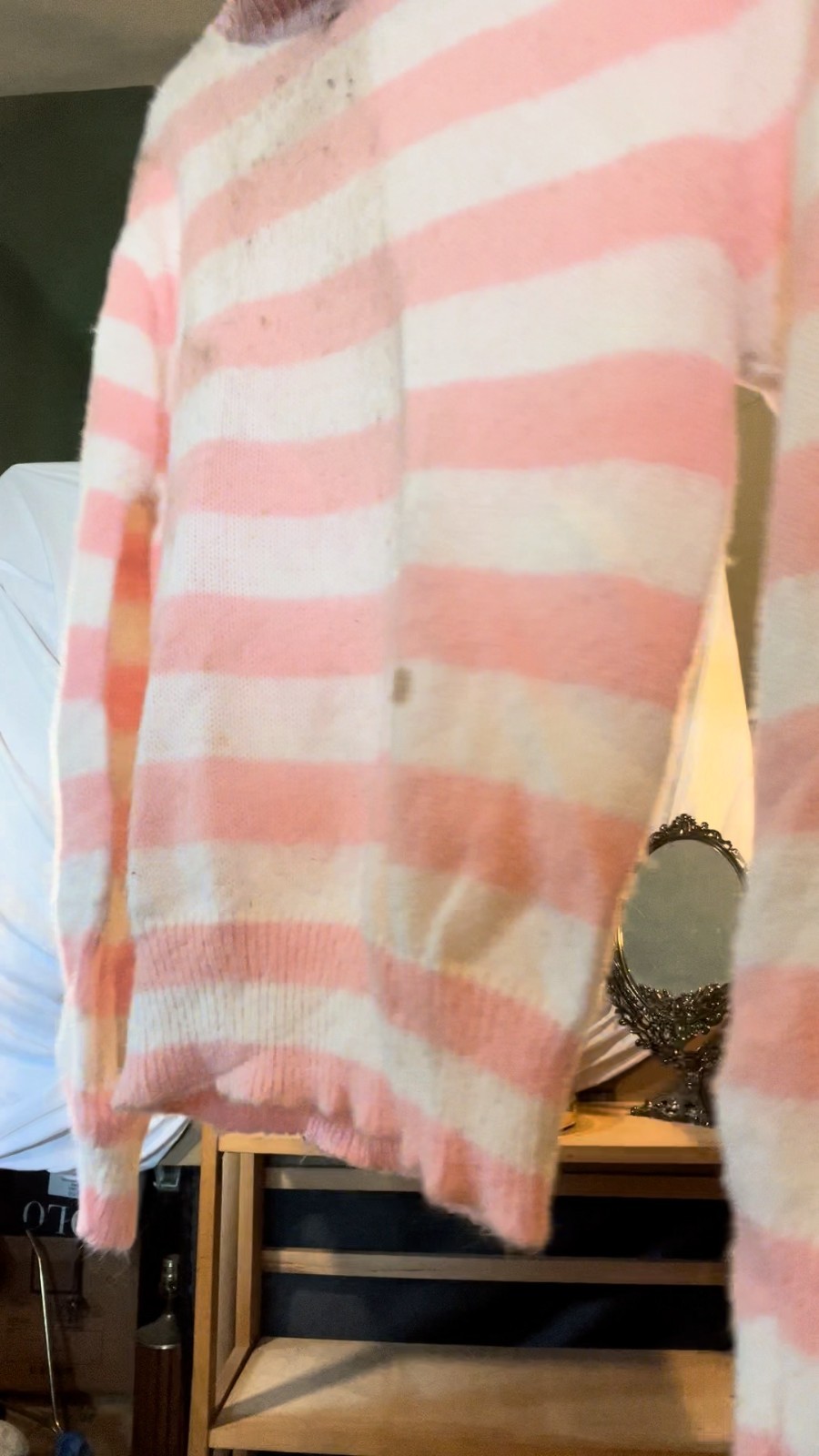 Vintage 70s Pink White Striped Turtleneck Sweater Unbranded Acrylic Women’s S/M