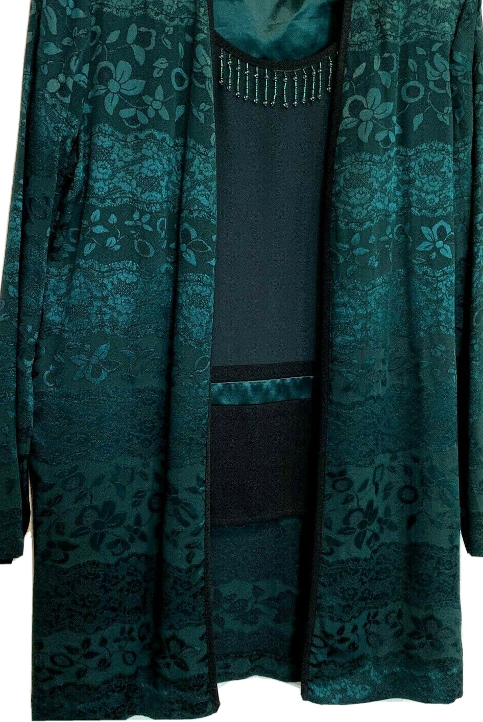 VTG Nina Piccalino Jacket w/ Attach Tank Top Black Green Jacquard USA Made Sz 8