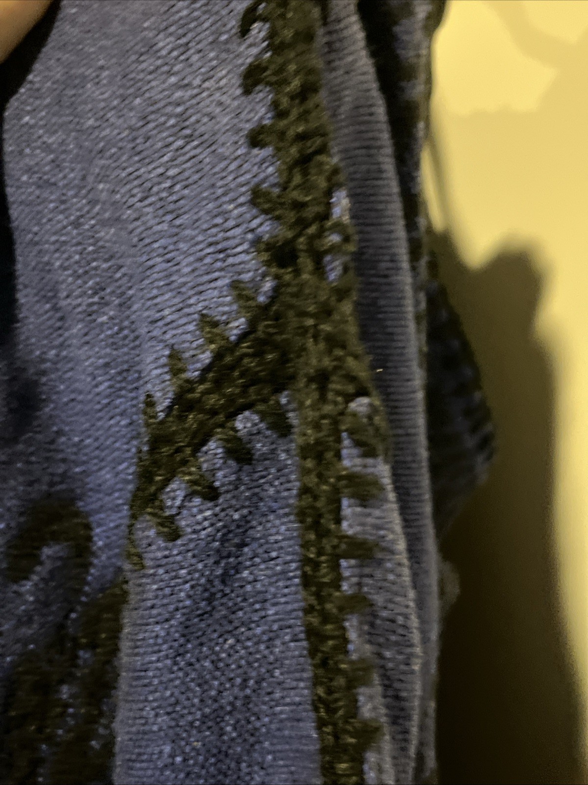 Vintage Woman’s Knit Crocheted Blue & Black Poncho Jacket Wool Cotton Lined