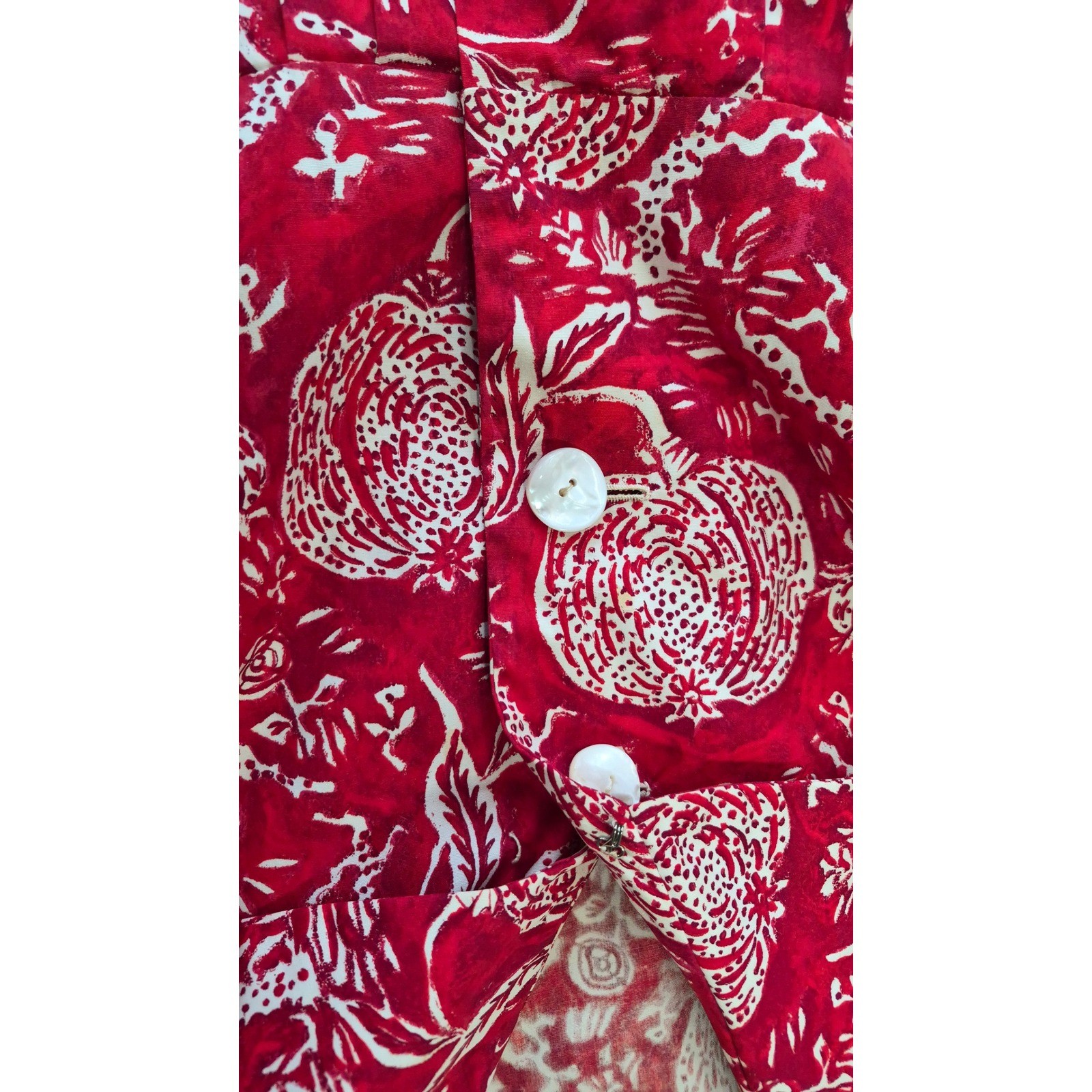 Vintage i Magnin Fit Flare Midi Dress Red Pomegranate Print Made France Size M