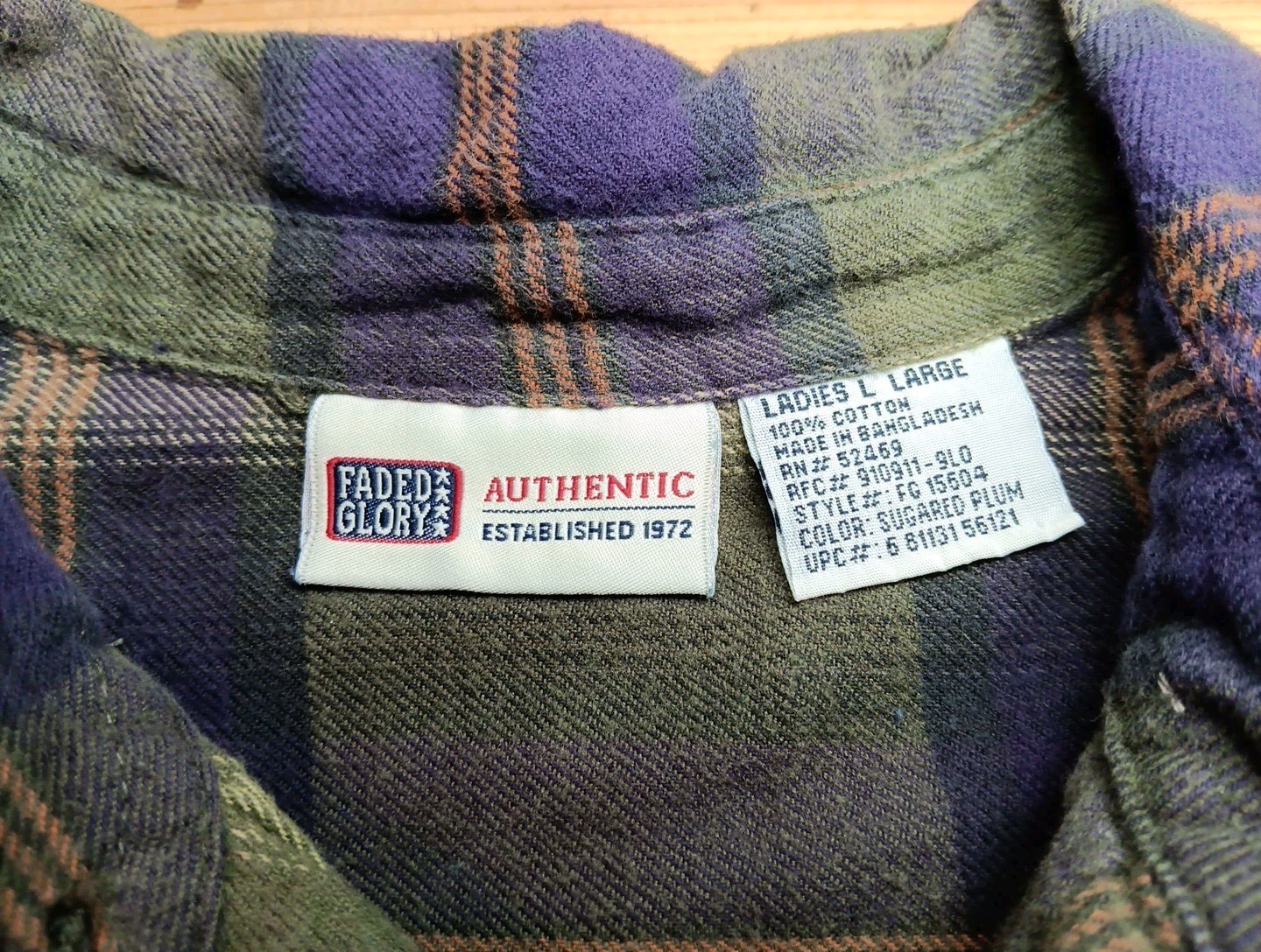 Vtg Faded Glory Womens L Plaid Flannel Shacket Shirt Full Zip Cotton Cabincore