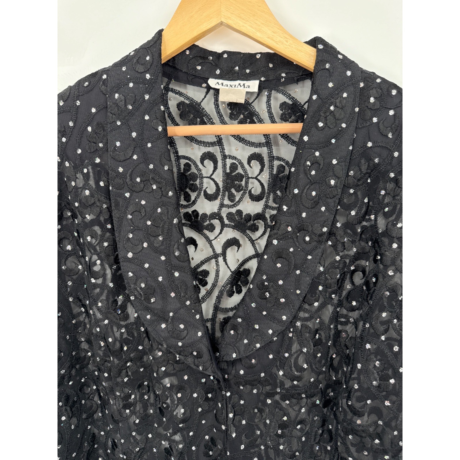 Vintage MaxiMa Evening Jacket Womens XL Lace Rhinestones Elegant Gala Bling
