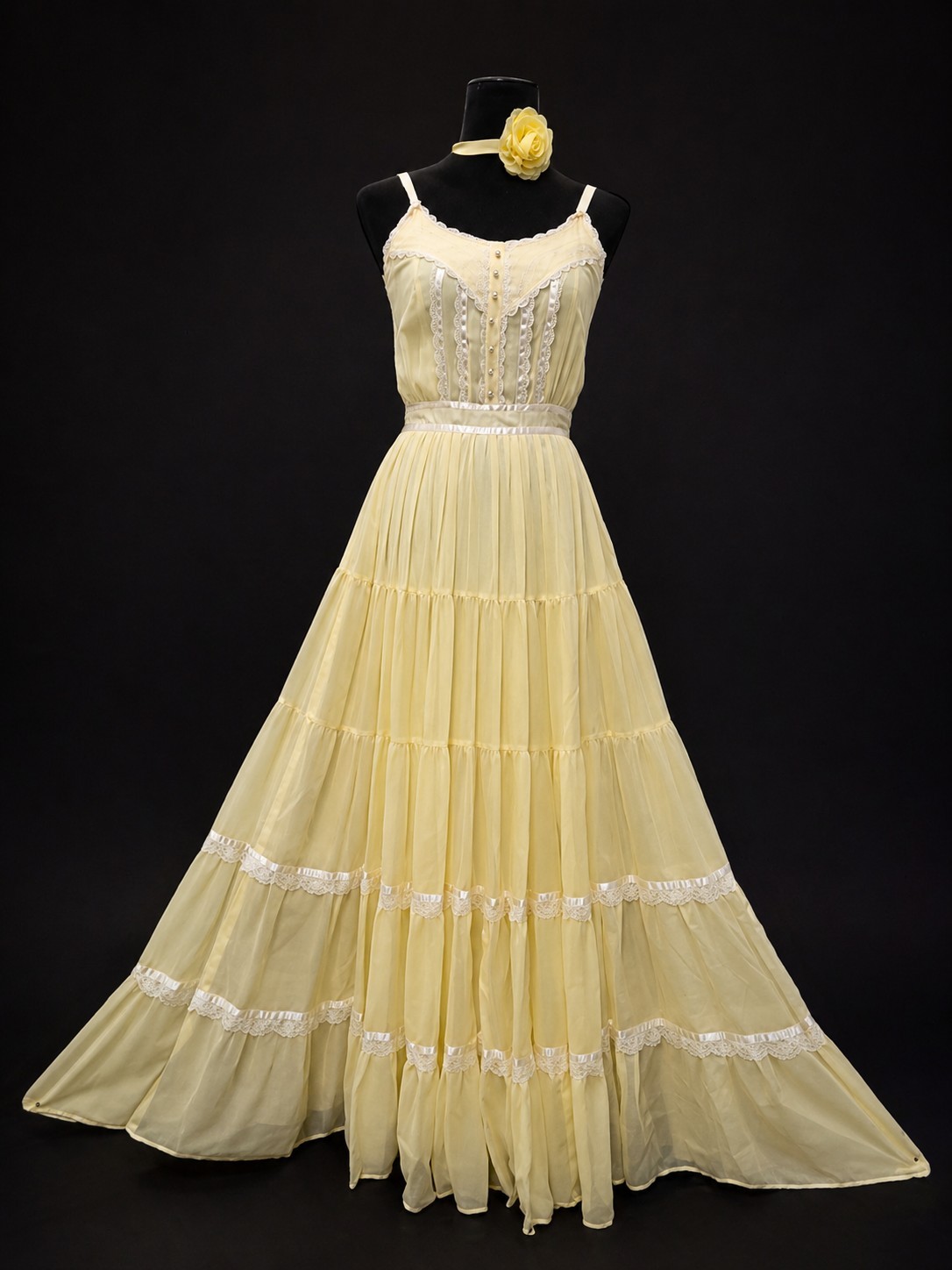 VTG 70s Gunne Sax Yellow Prairie Sundress Cottage Country Maxi