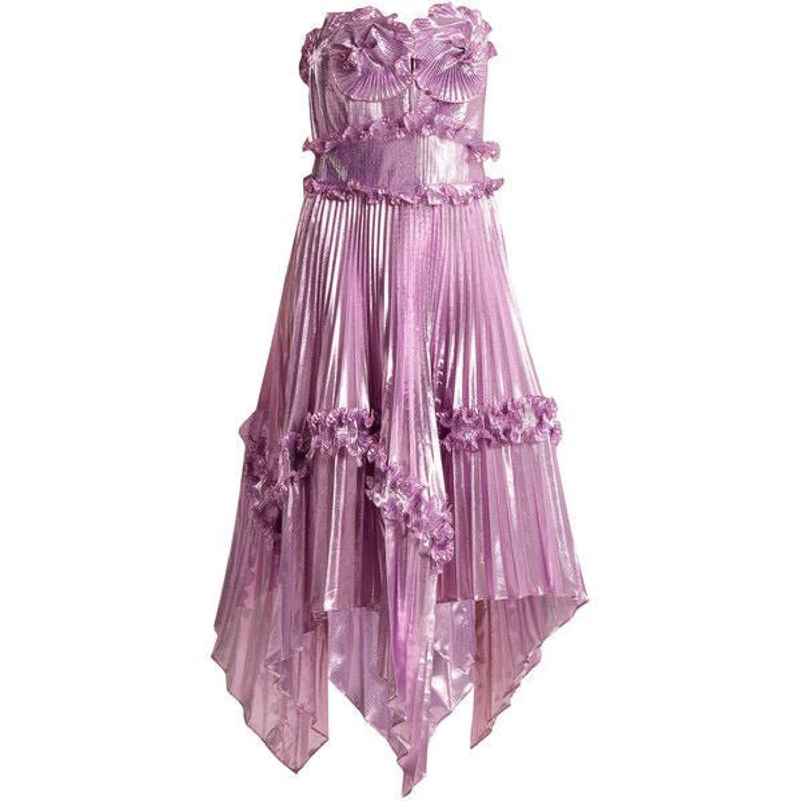 Zandra Rhodes Dress Purple Metallic Pleated Party Dress Reissued Pat Cleveland