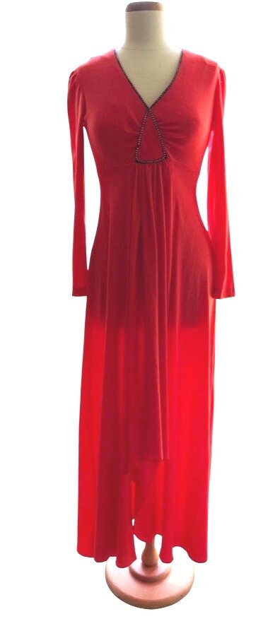 Vintage Red MELENY ROAD SYLVIA MADON Retro Disco Gown Rhinestone Maxi Dress Sz 7