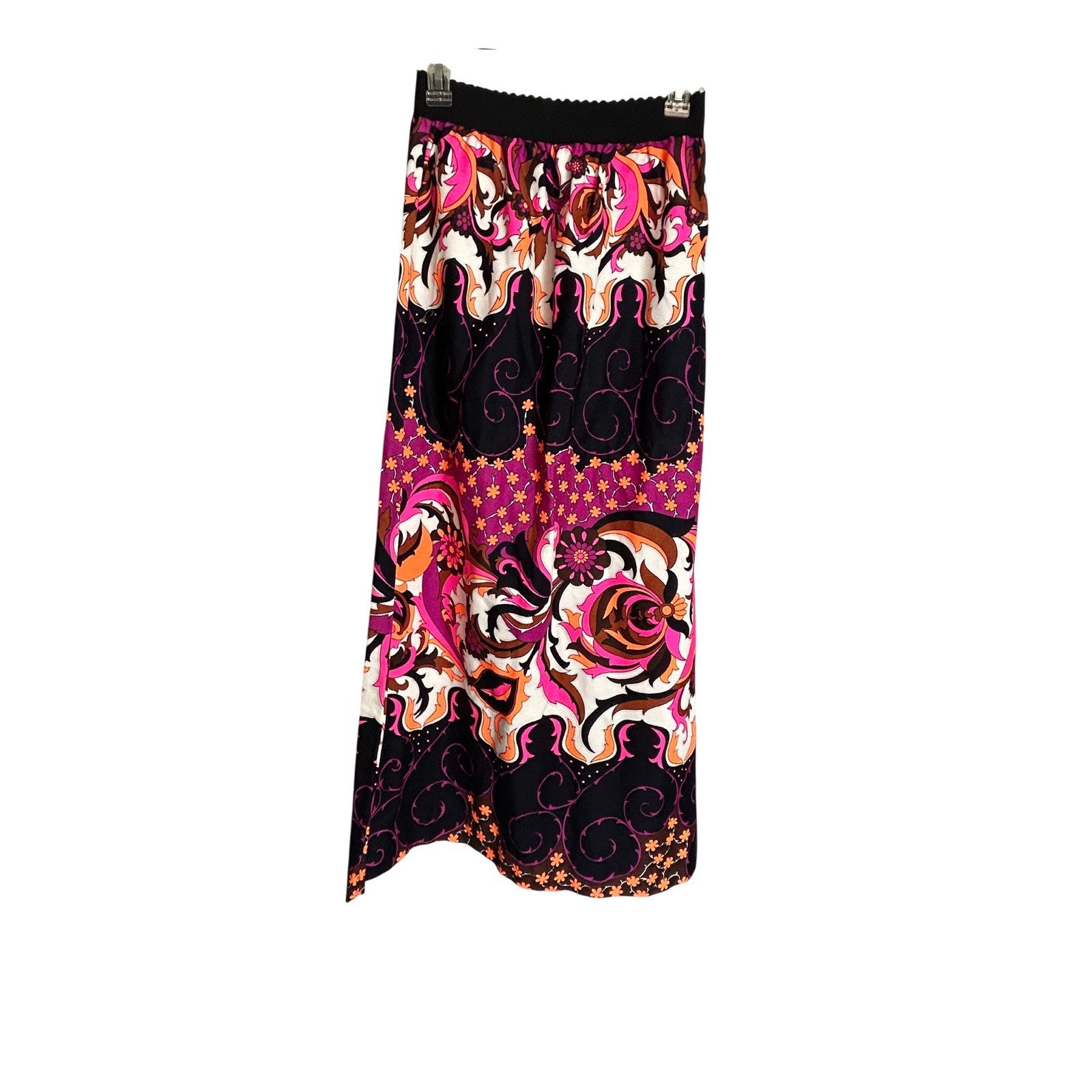 Vintage Society 70s Psychedelic Floral Maxi Skirt Barkcloth Cotton NWT Boho