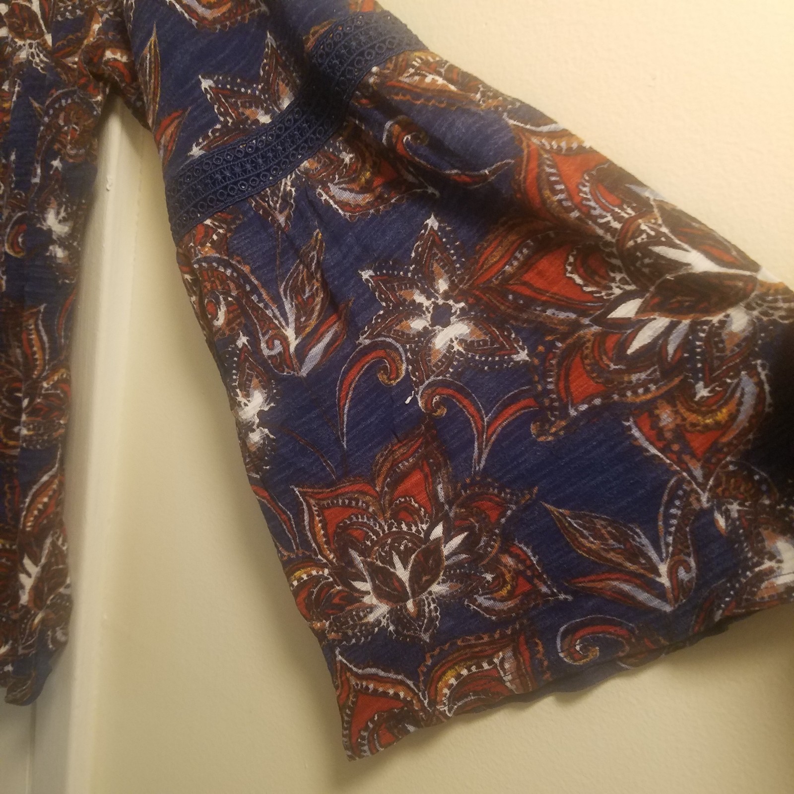 Boho Floral V-Neck Blouse in Navy, Rust & Cream