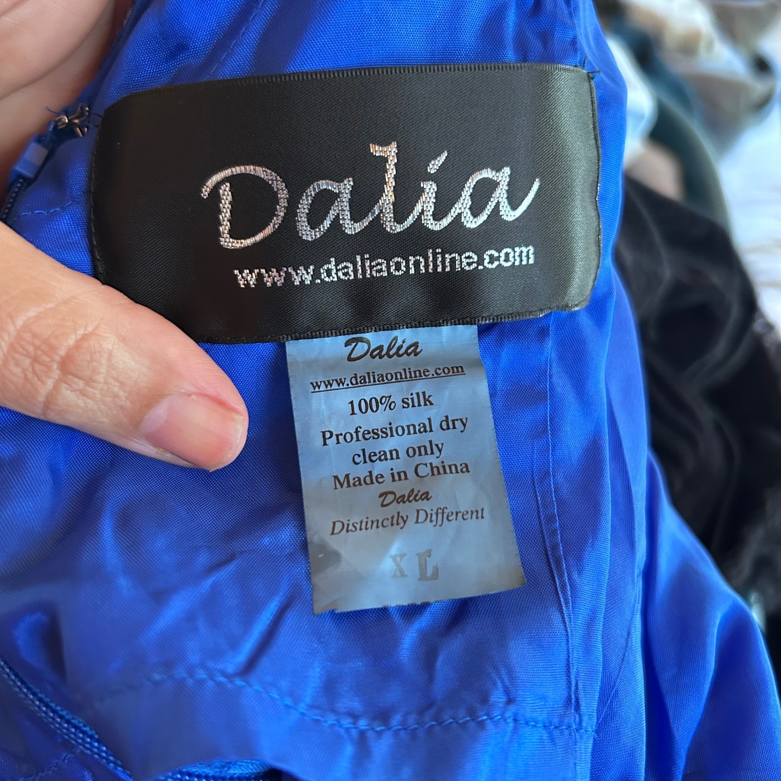 Vintage Silk Dress Women Extra Large Cobalt Blue Beaded Asymmetric Hem Dalia